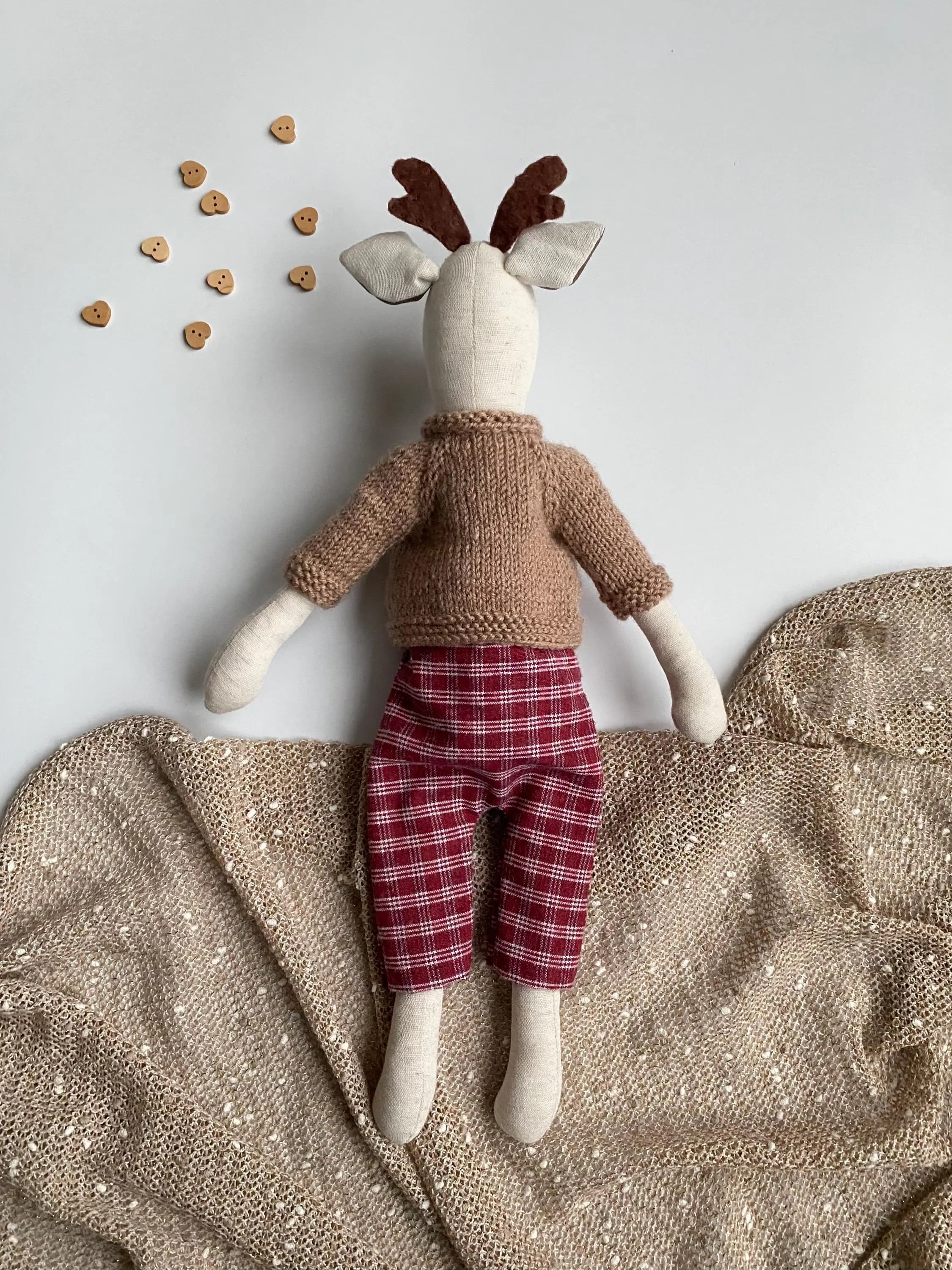 Linen Deer Doll with Knitted Sweater, Woodland Nursery Decor - image 4