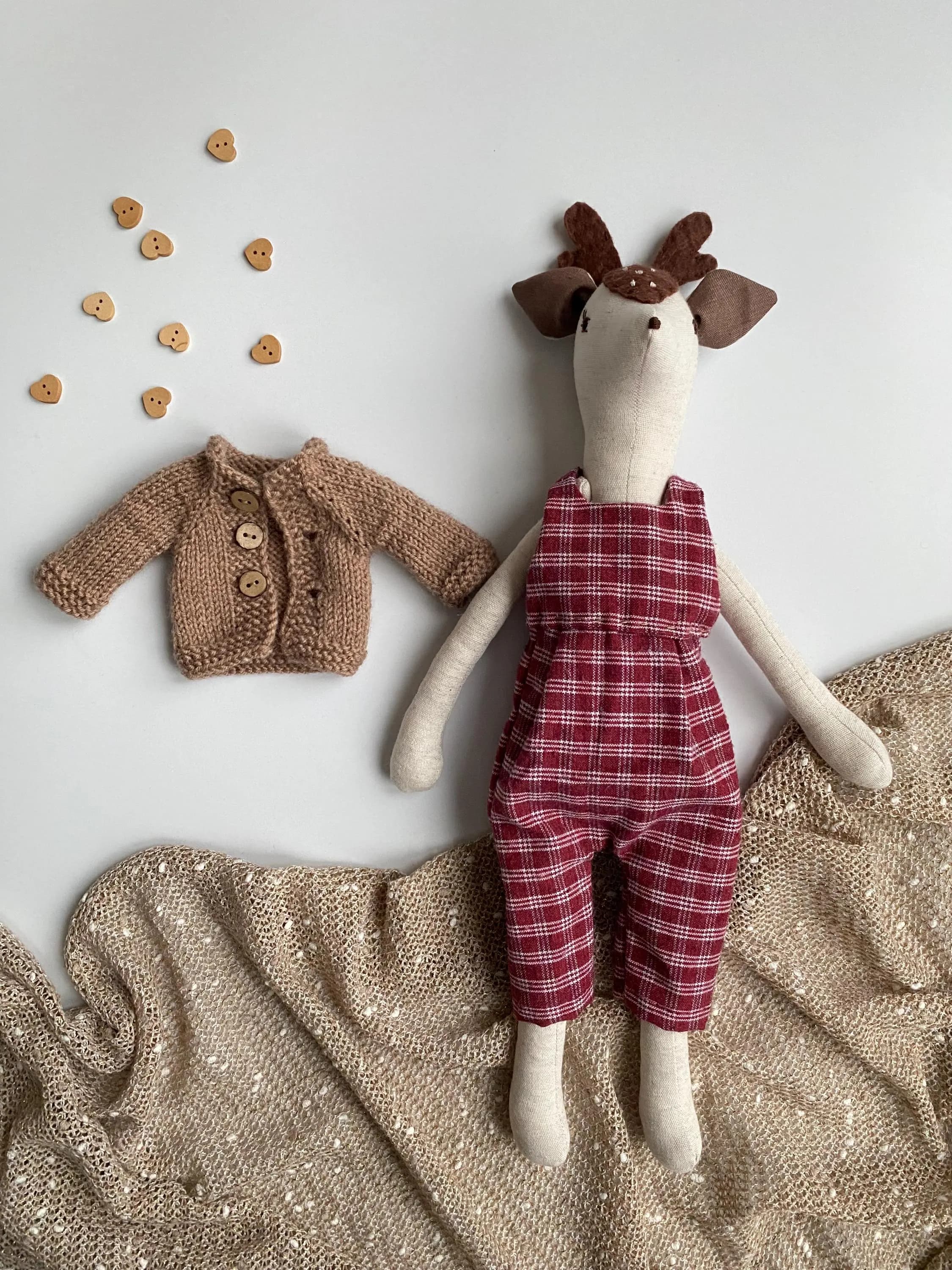Linen Deer Doll with Knitted Sweater, Woodland Nursery Decor - image 5
