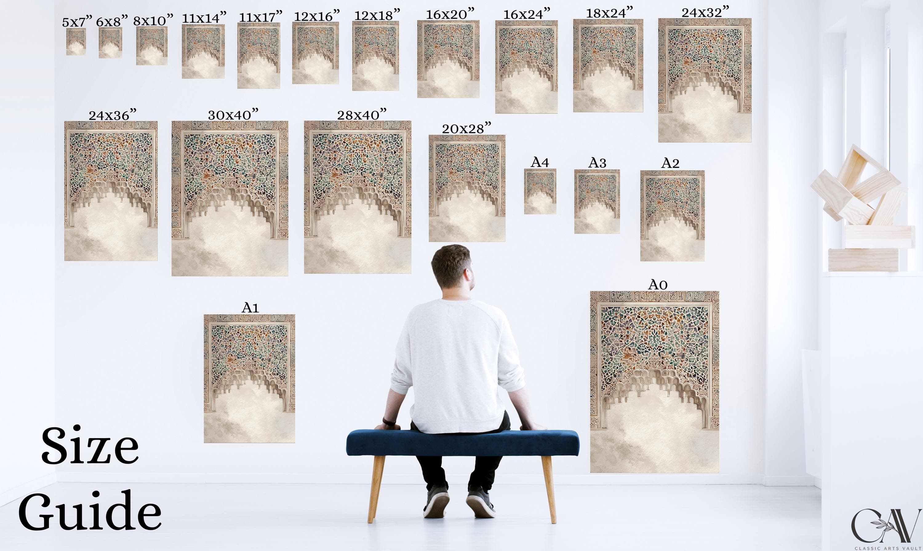 Alhambra Tile Inspired Watercolor Print Muslim Arabic Decor Eid Ramadan Gift Islamic Large Wall Art Set of 3 Gallery Triptych Canvas #3996 - image 3