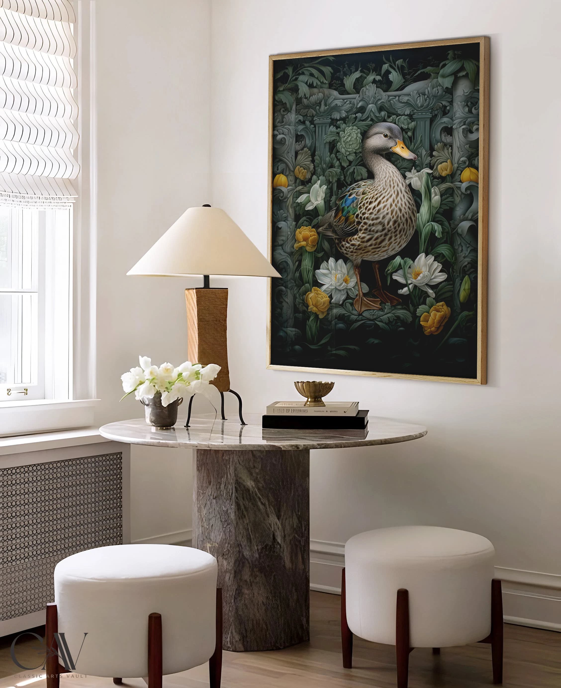 William Morris Inspired Mallard Duck Art Print Poster, Nature Prints, Living Room Art, Forest Wall Art, Kitchen Large Wall Art Canvas #1108