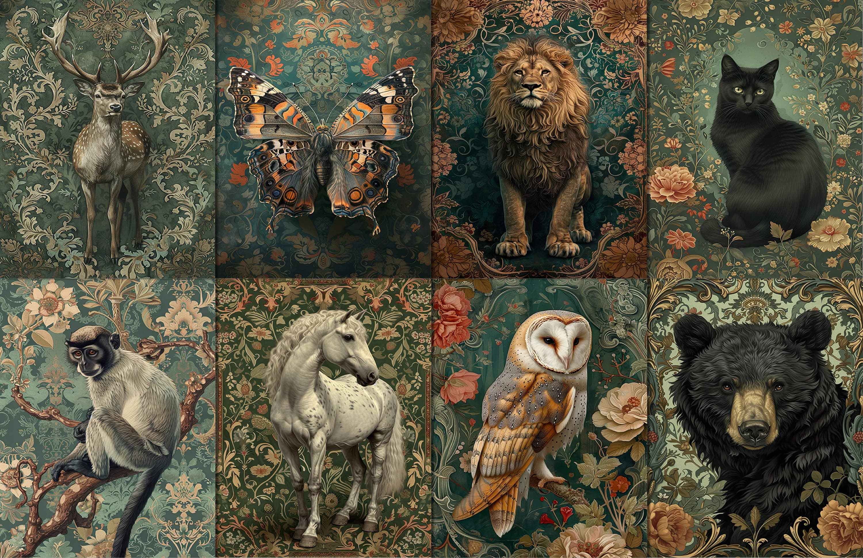 20 Art Nouveau Animals William Morris Digital Paper Decoupage, Decorative Collage Paper Art, Junk Journal Kit, Digital Download #1804 - image 5