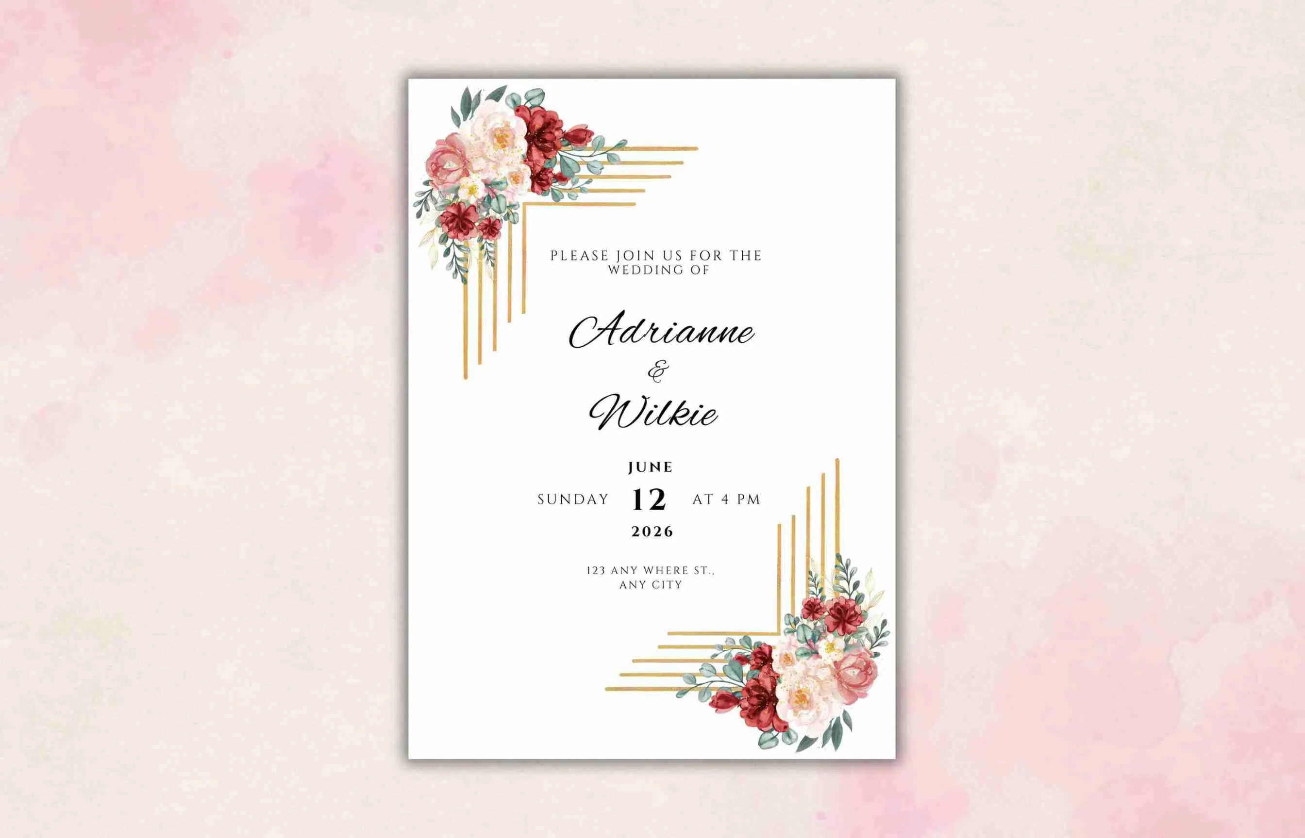 Burgundy Floral Wedding Invitation Template, Editable Invite Suite (Digital Download) - image 4