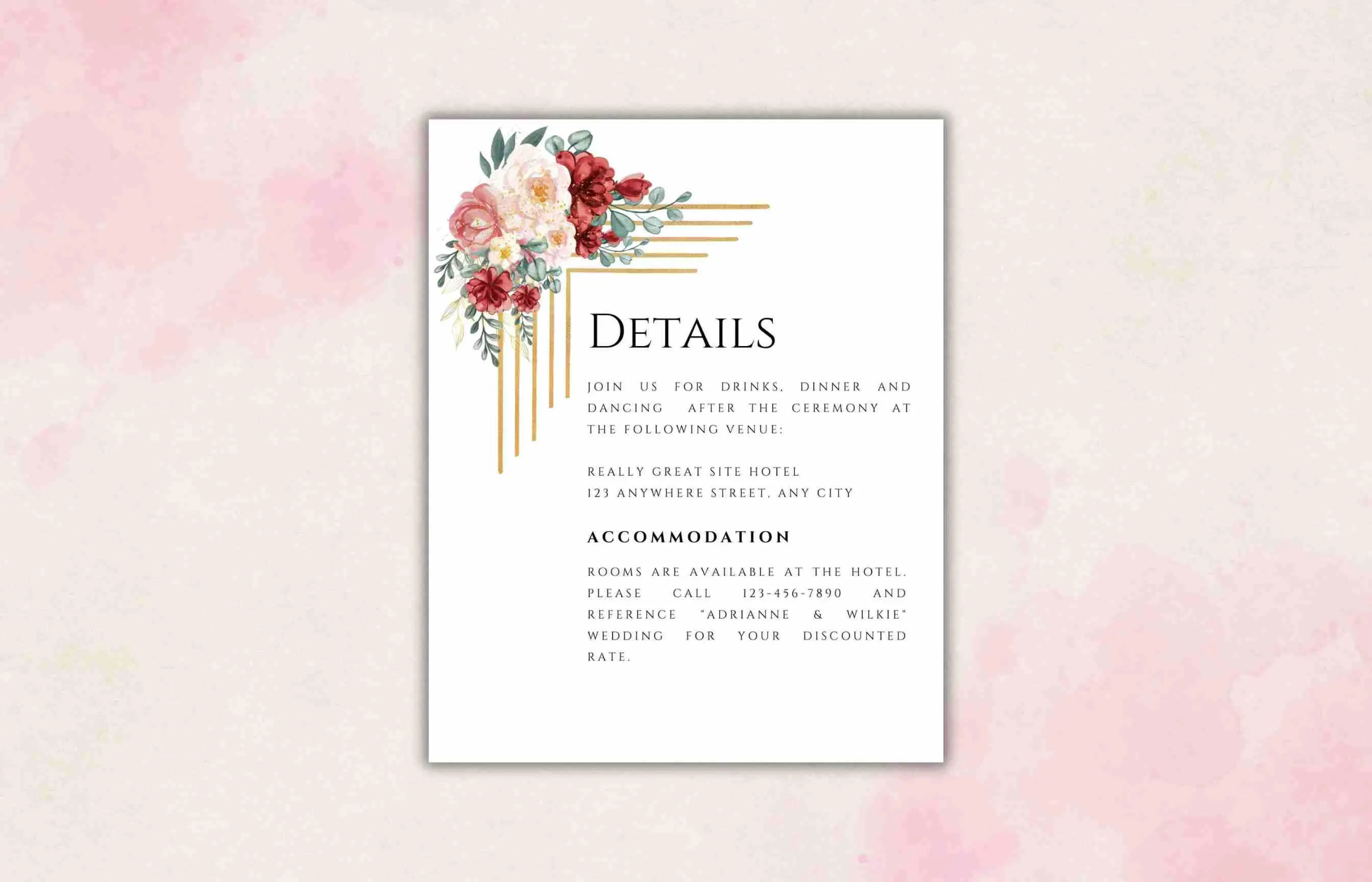 Burgundy Floral Wedding Invitation Template, Editable Invite Suite (Digital Download) - image 5