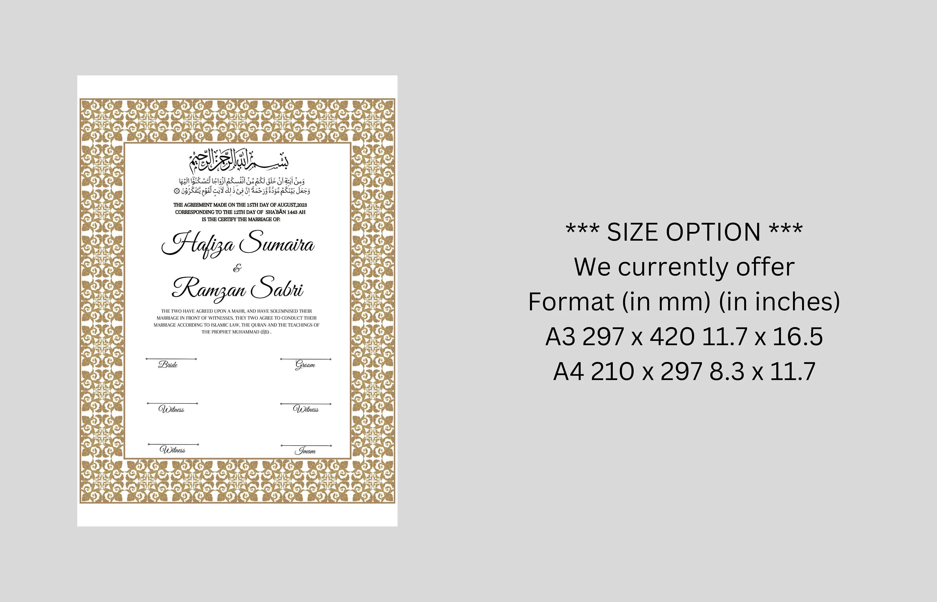 Printable Islamic Nikkah Contract Template | Muslim Marriage Agreement (A3, A4) - image 3