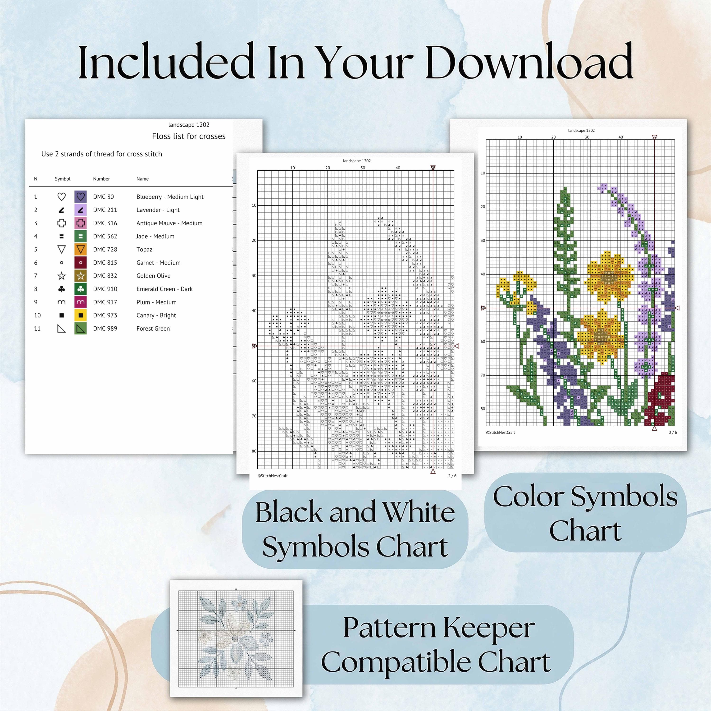 Abstract Cross Stitch Pattern,Geometric Shapes, Bold Primary Colors (PDF Download) - image 3