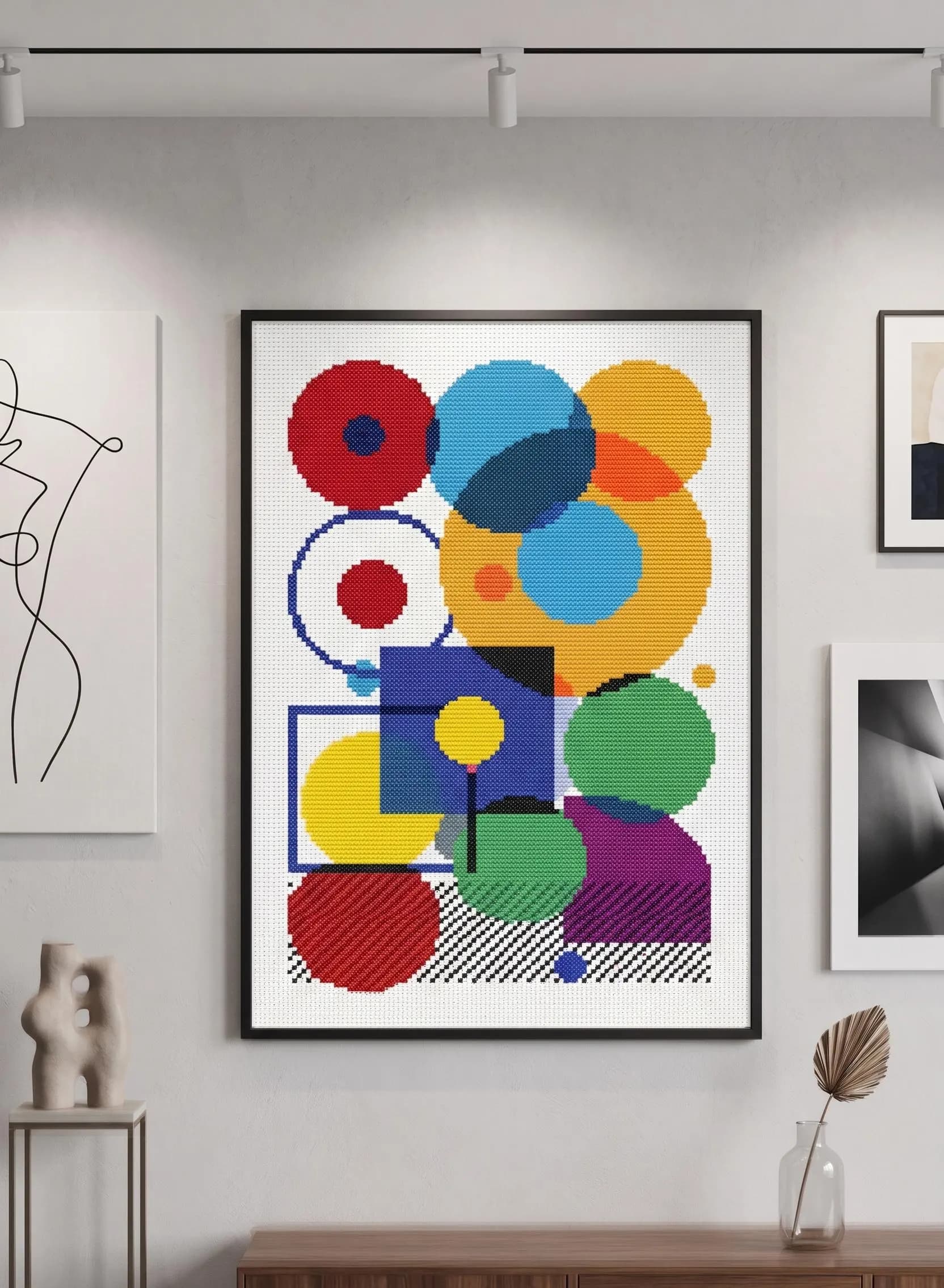 Abstract Cross Stitch Pattern,Geometric Shapes, Bold Primary Colors (PDF Download) - image 5