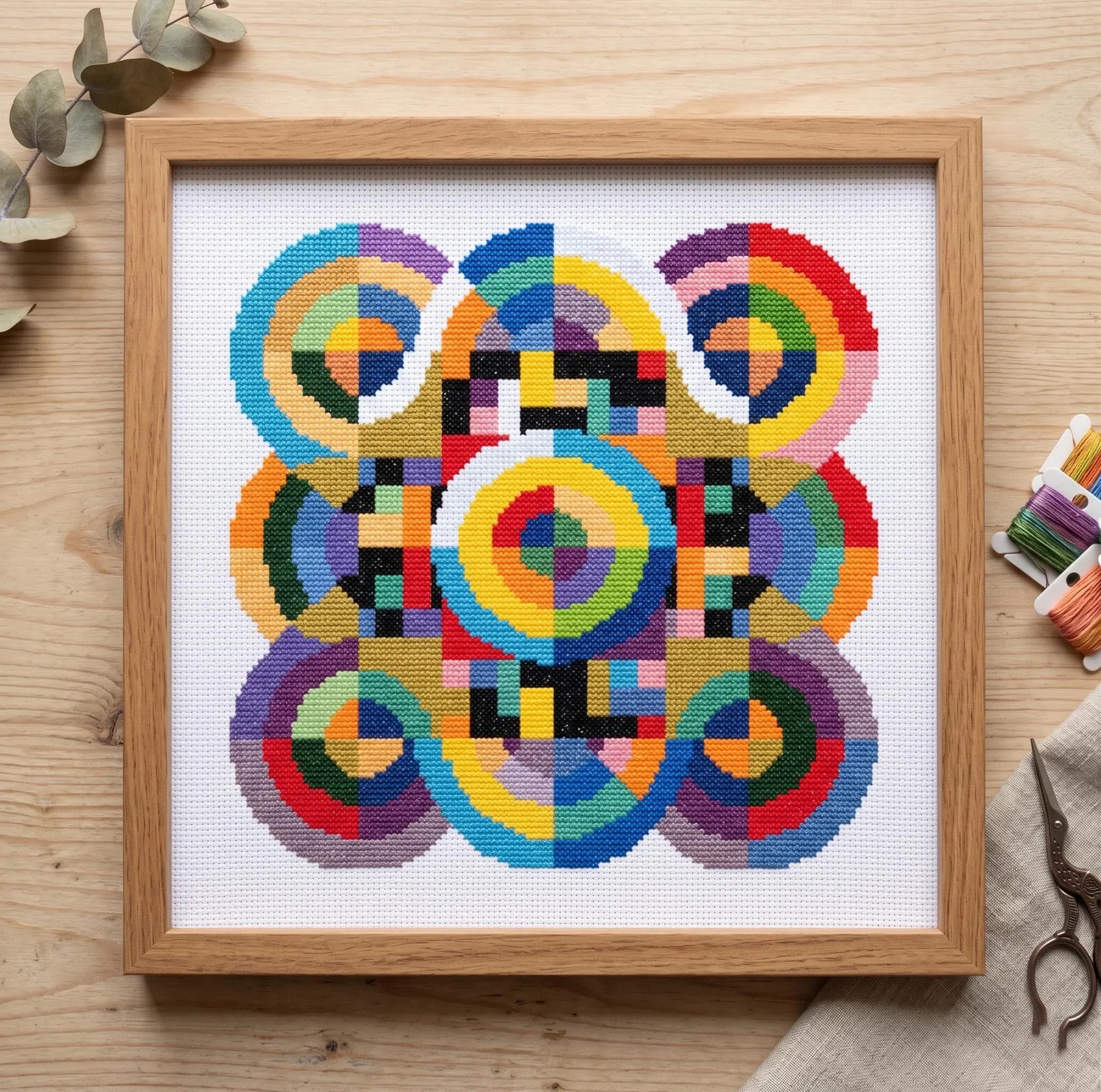 Abstract Cross Stitch Pattern, Colorful Retro Mosaic Embroidery Design (PDF Download) - image 5