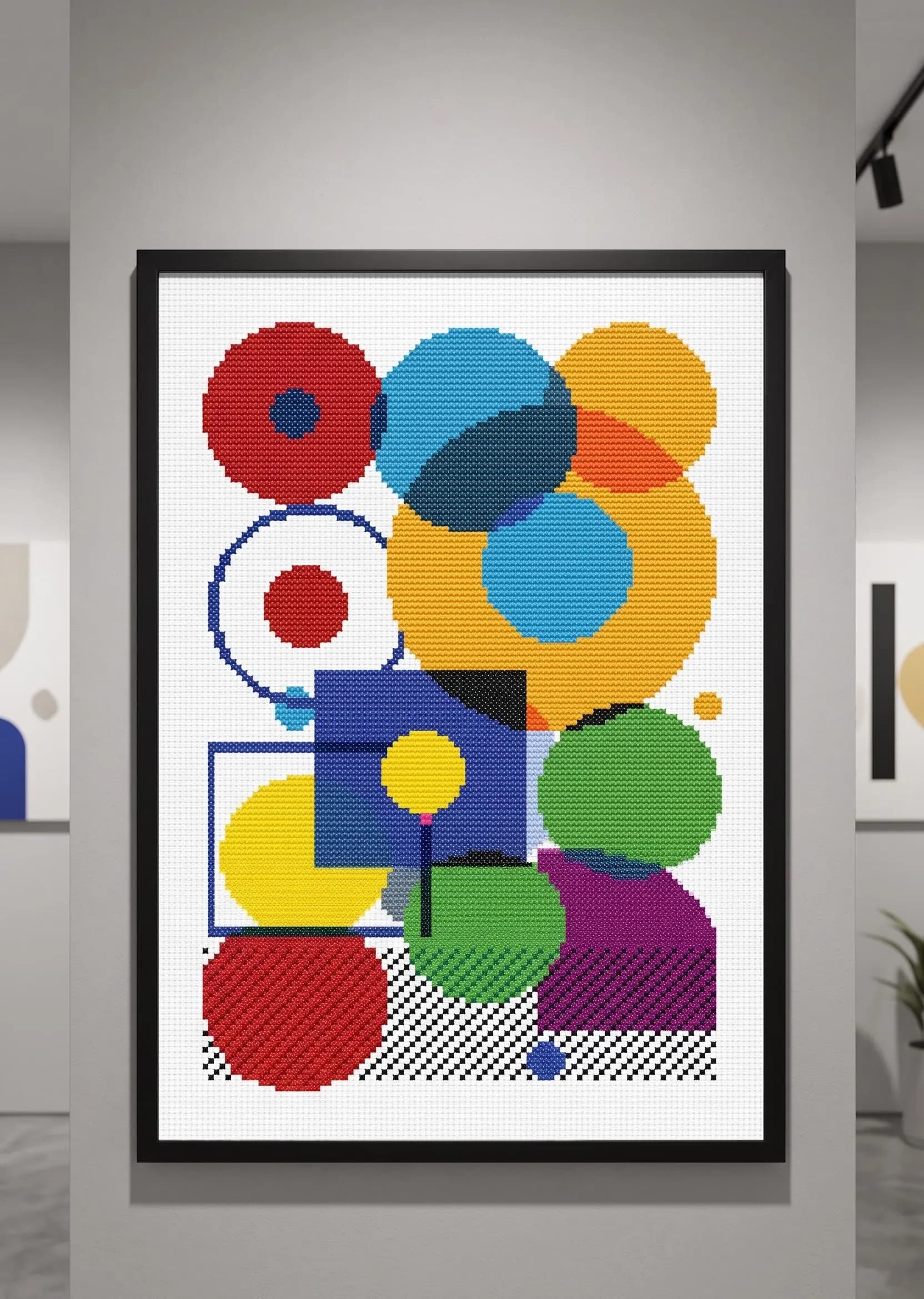 Abstract Cross Stitch Pattern,Geometric Shapes, Bold Primary Colors (PDF Download) - image 4