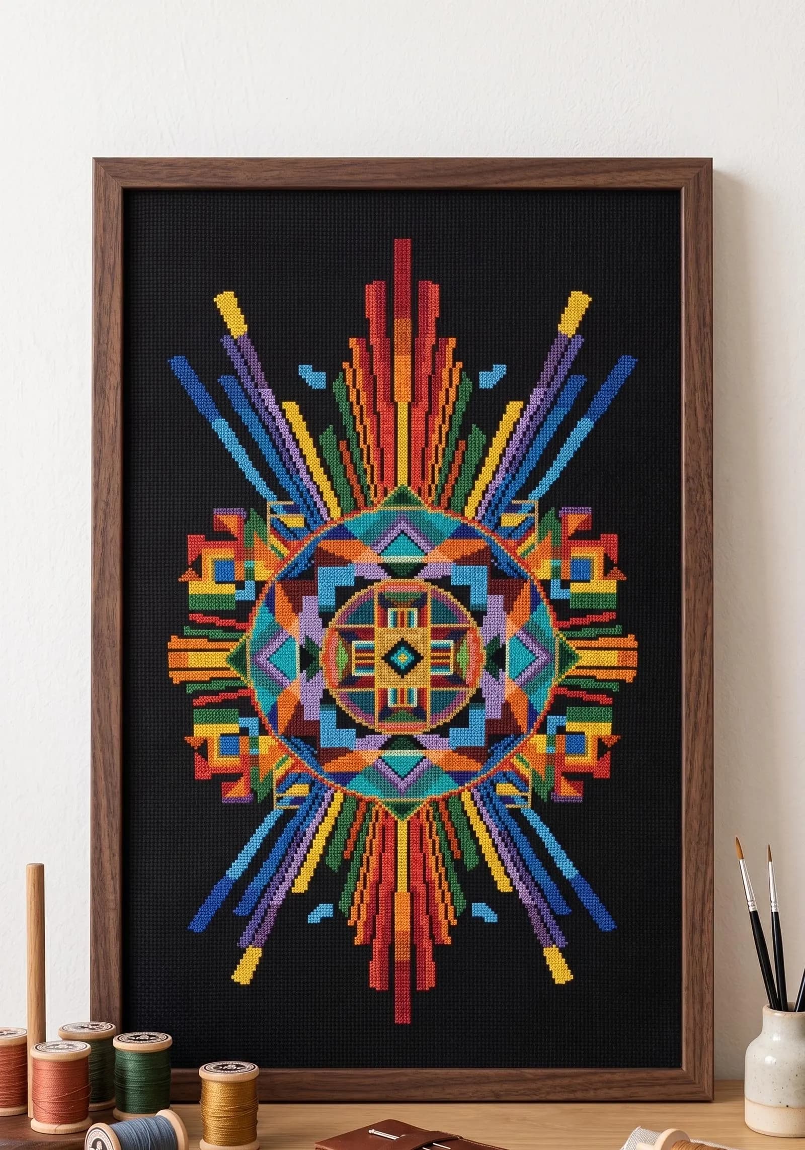 Contemporary Geometric Cross Stitch Pattern PDF, Vibrant Symmetry Embroidery Design, Modern Abstract Decor Art - image 5