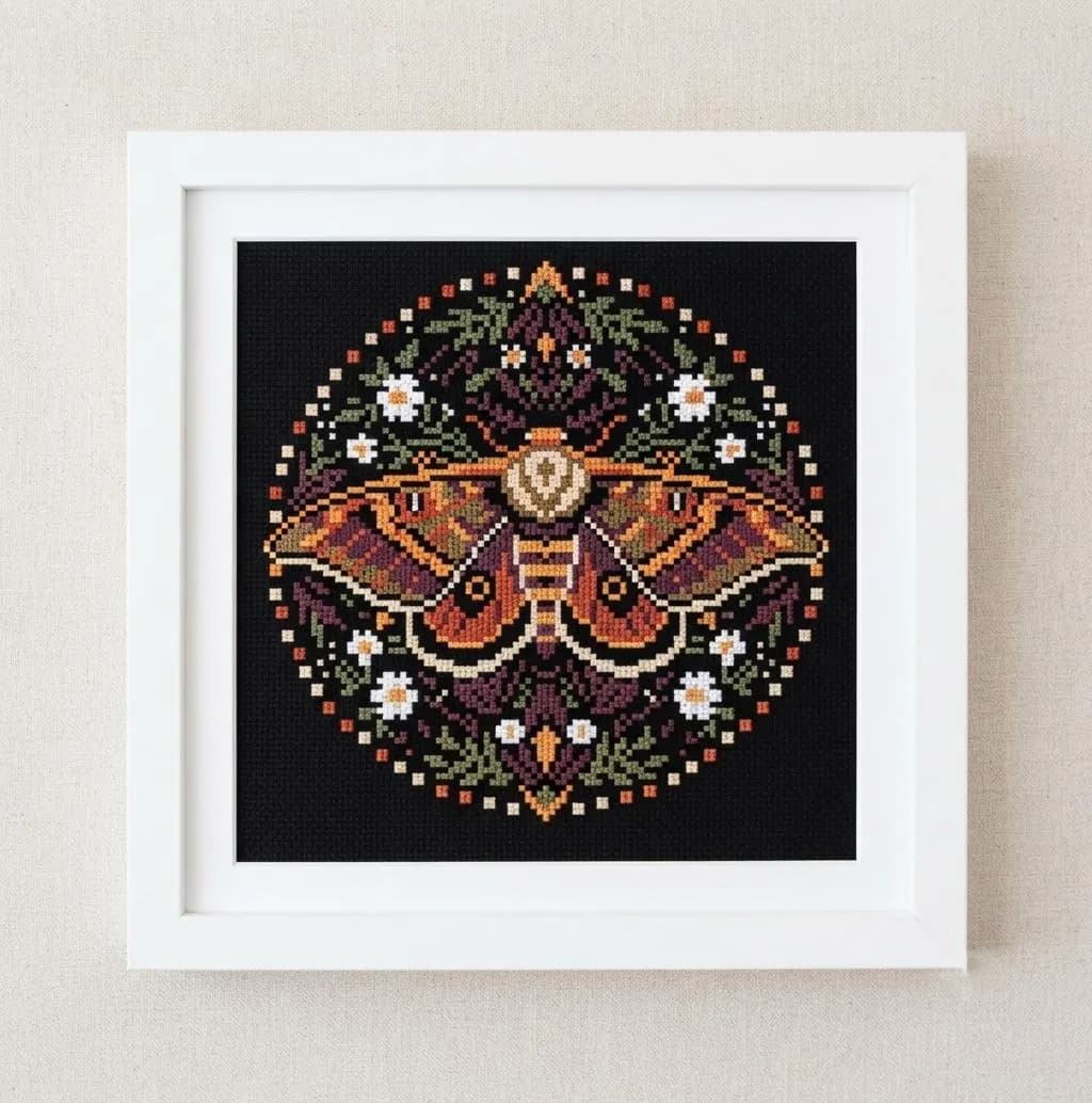 Moth Cross Stitch Pattern, Vintage Folk Art Insect Embroidery Chart (PDF Download) - image 5