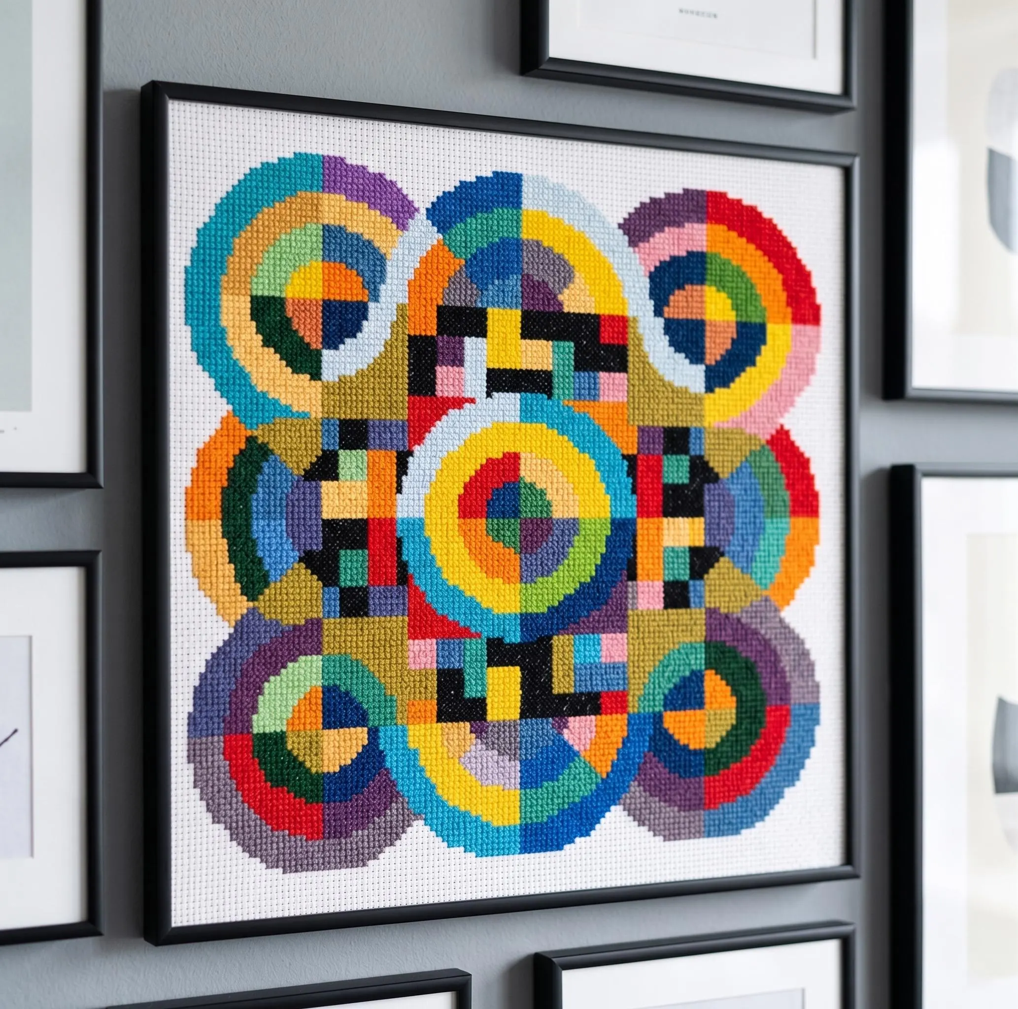 Abstract Cross Stitch Pattern, Colorful Retro Mosaic Embroidery Design (PDF Download) - image 4