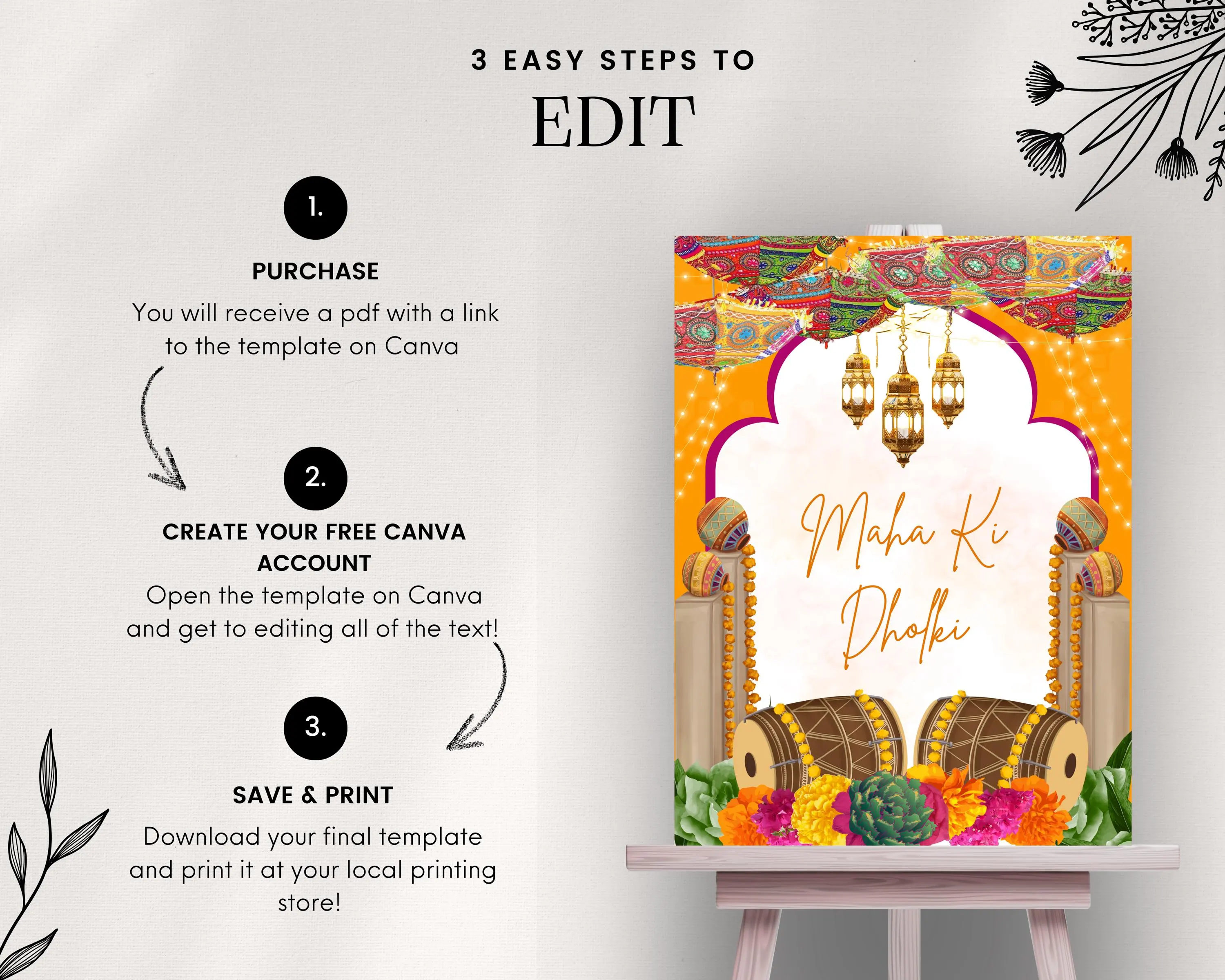 Editable Mehndi Welcome Sign | Desi Wedding Entrance (Digital Download) - image 4