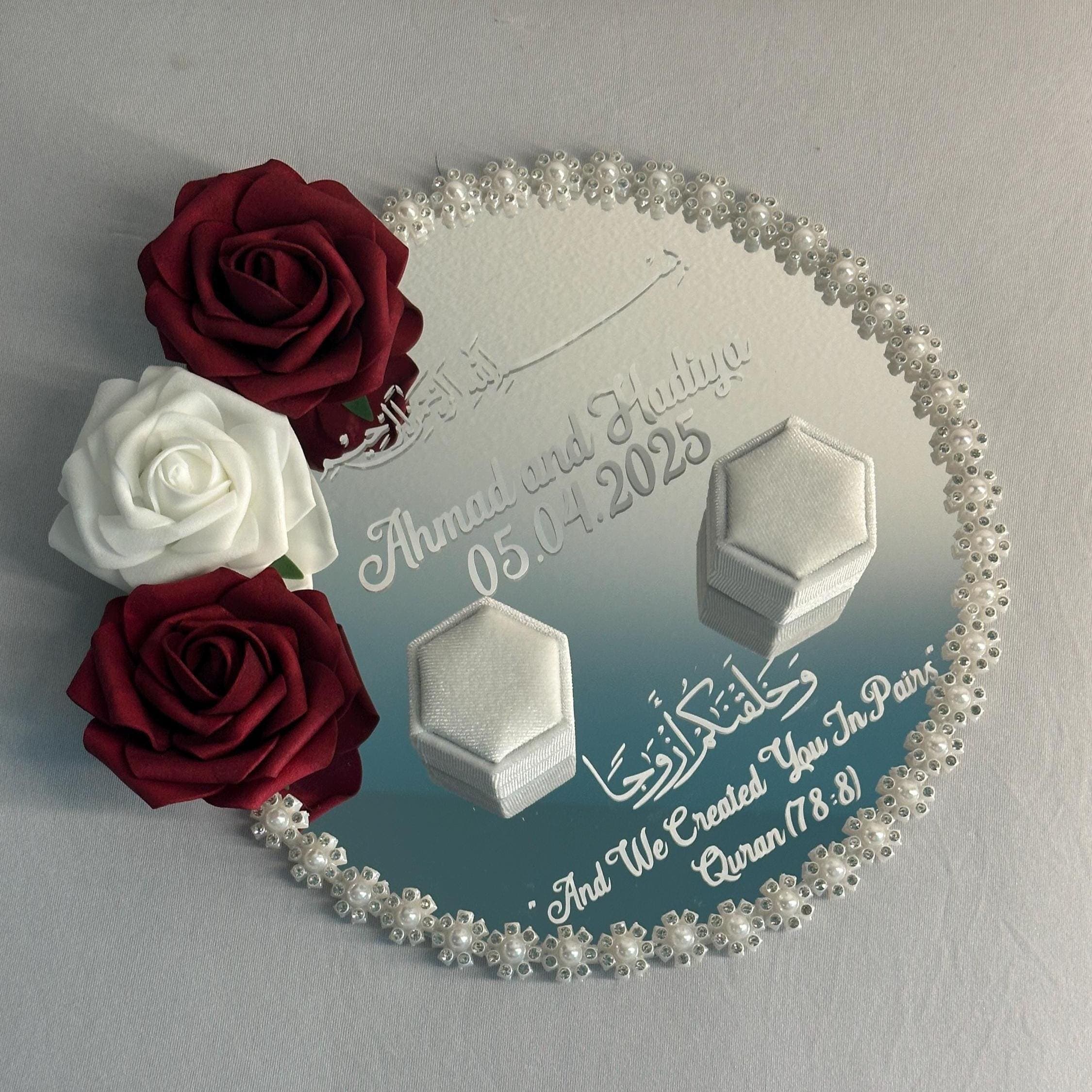 Personalized Nikkah Ring Tray, Islamic Wedding Gift, Floral Mirror Plate - image 3
