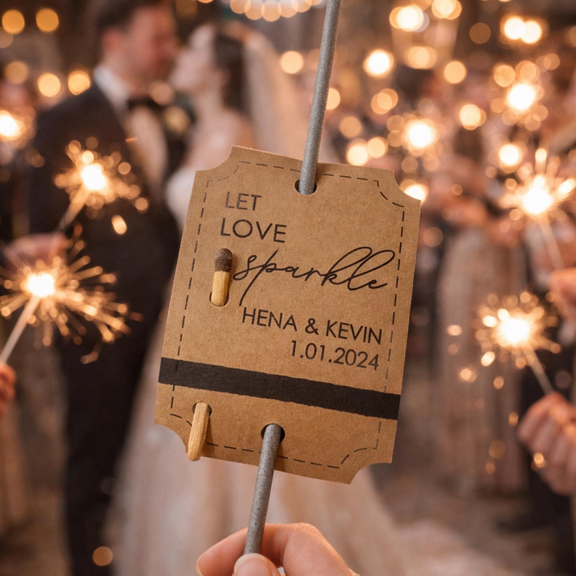 Let Love Sparkle Tags for Wedding Sparklers, Personalized Sparkler Send Off Favor Tags, Kraft Sparkler Tag with Names and Date - image 3