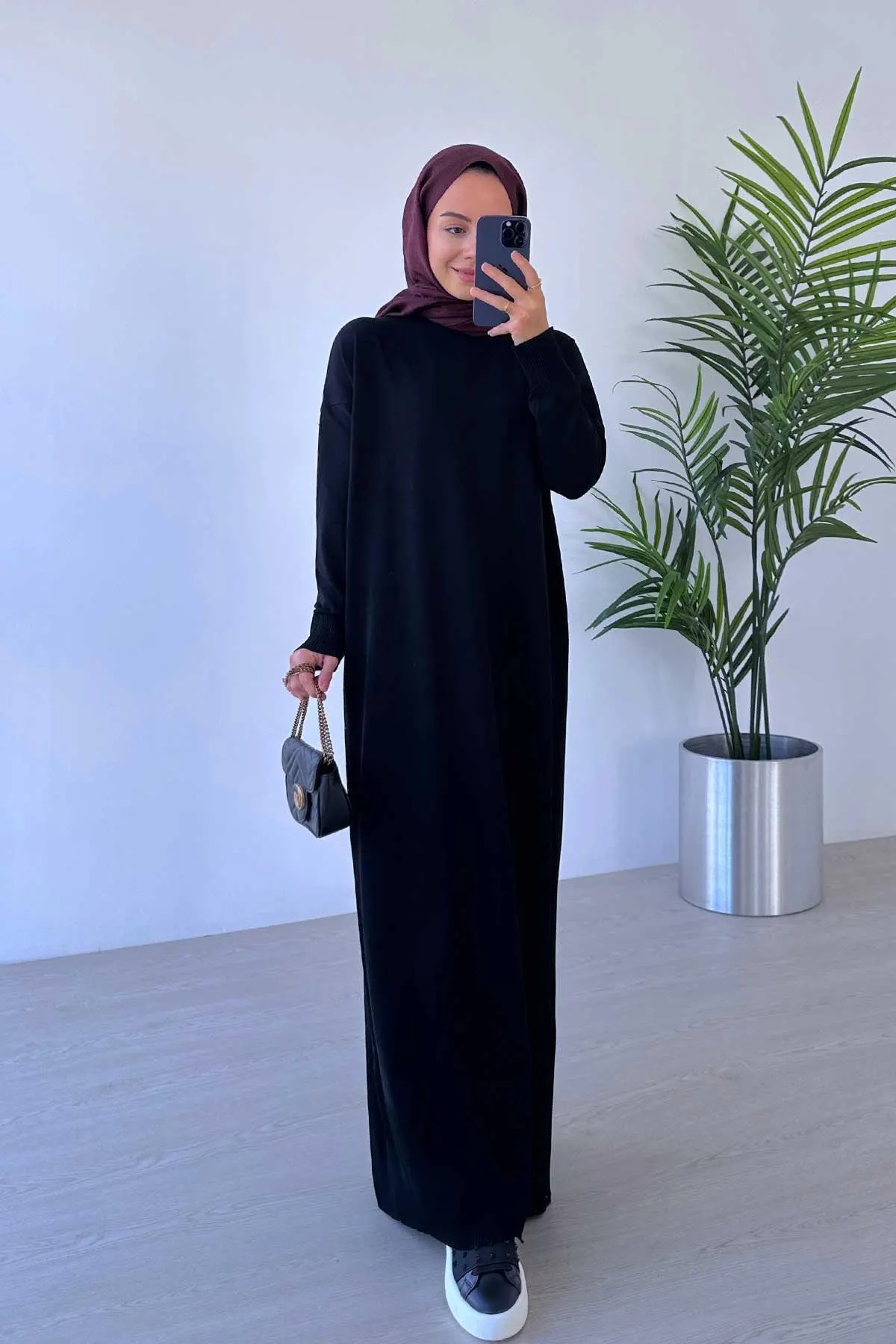 Elegant Black Mercerized Knitwear Dress - Long Sleeve Modest Fashion, Comfortable and Stylish Knit Maxi for Women,(KH-1885) - image 3