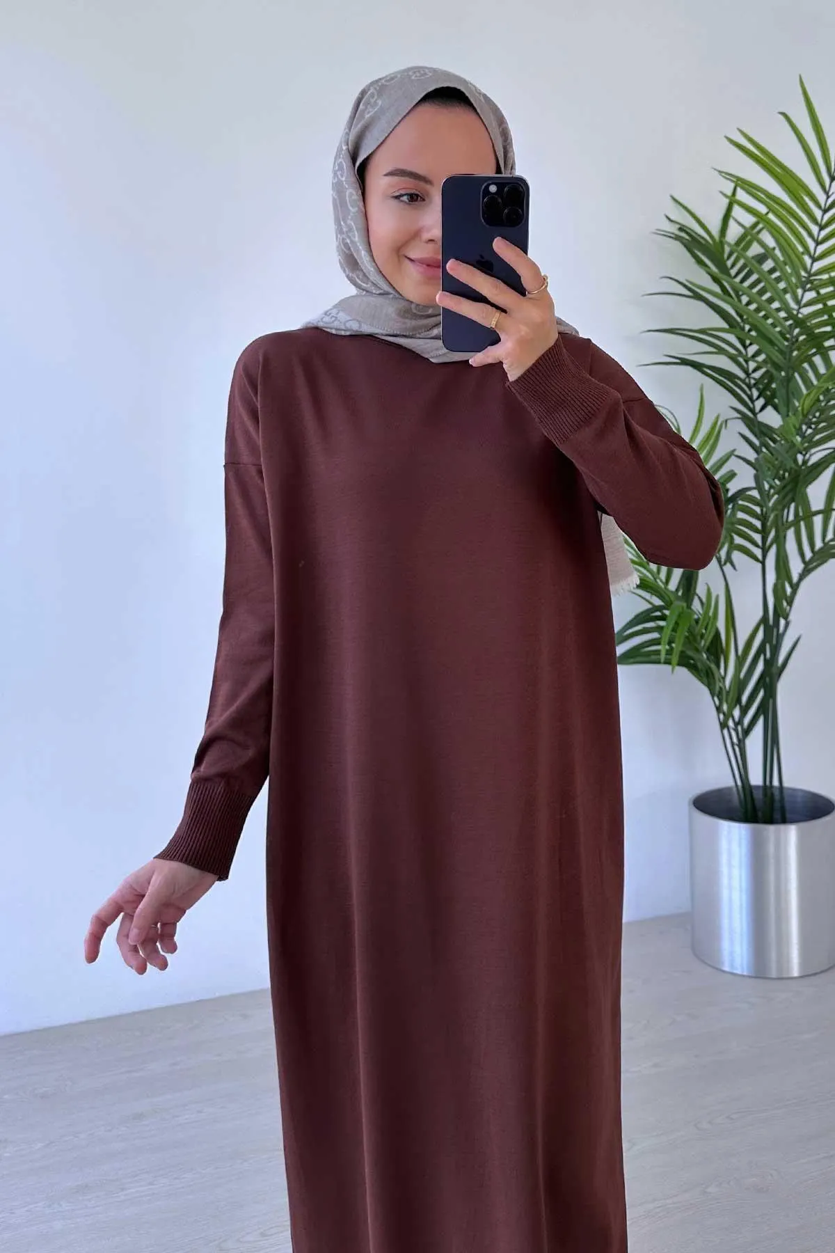 Brown Mercerized Knitwear Maxi Dress - Modest and Stylish Full-Length Dress for Casual and Evening Wear, Perfect for All Seasons,(KH-1885) - image 4