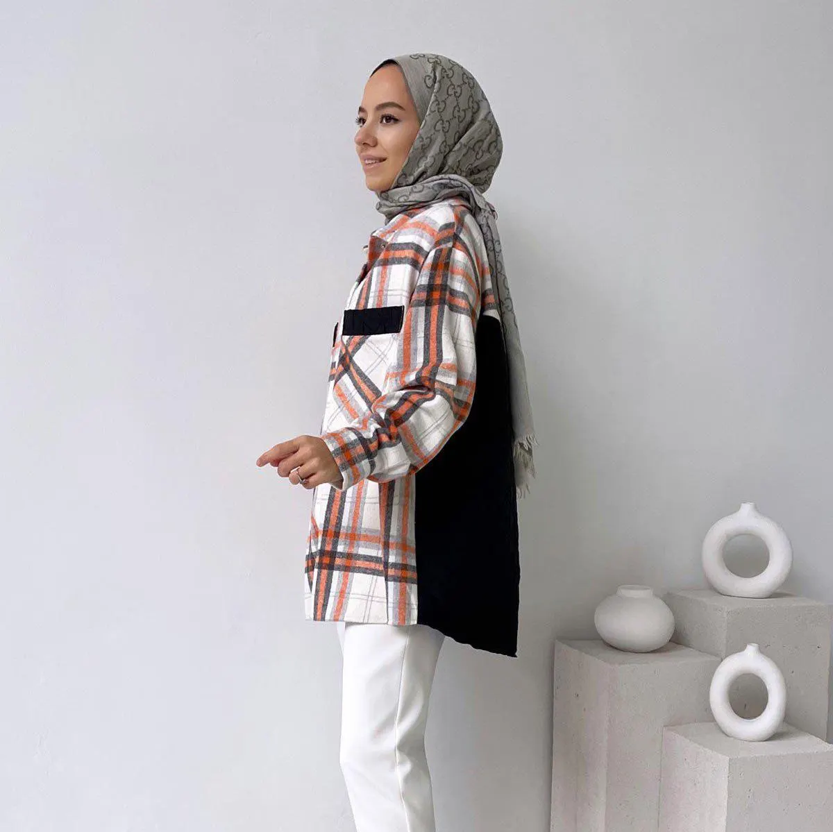 Plaid Cachet Quilted Jacket with Dual Pockets - Oversized and Stylish Design for Women - Perfect Layer for Fall/Winter,(KH-1765) - image 2