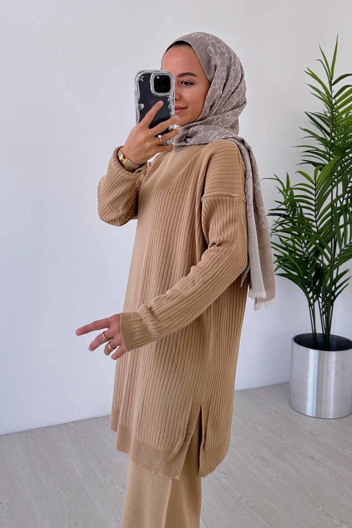 Anje Knitwear Suit - Camel | Modest Fashion Knit Set | Comfortable, Elegant Camel Knitwear Outfit | Modest Wear on Etsy,(KH-1011) - image 3
