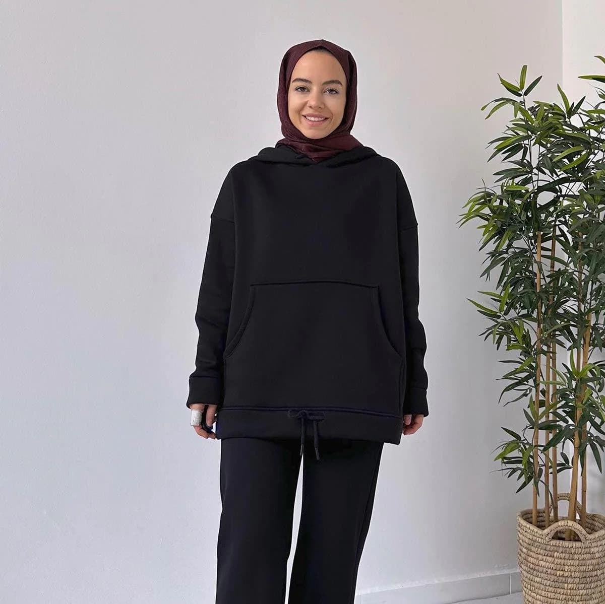 Elasticated Ankle Black 3 Thread Tracksuit - Stylish & Comfortable Hooded Loungewear for Casual or Active Use on Etsy,(KH-1916)