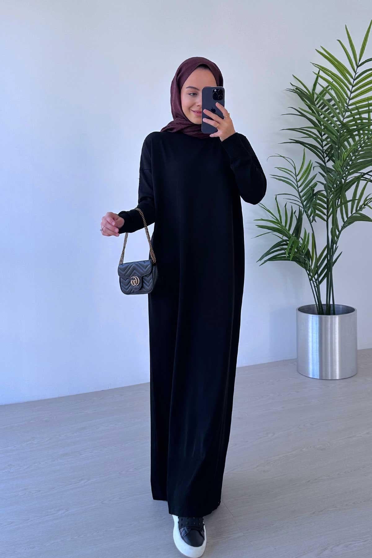 Elegant Black Mercerized Knitwear Dress - Long Sleeve Modest Fashion, Comfortable and Stylish Knit Maxi for Women,(KH-1885) - image 5