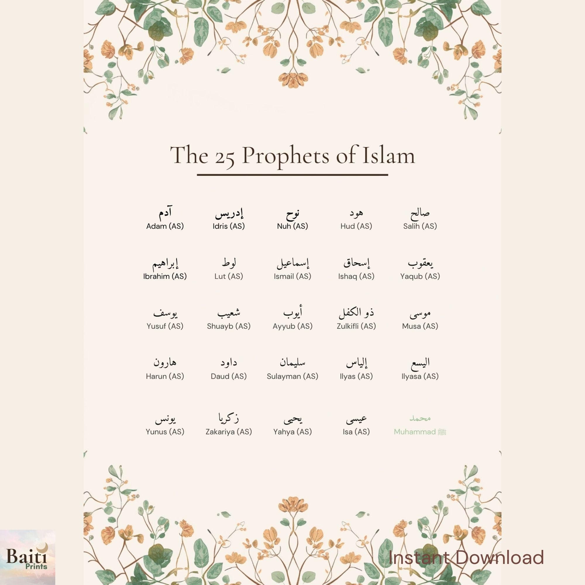 25 Prophets of Islam Wall Art, Educational Muslim Poster, Arabic Calligraphy (Instant Download) - image 5