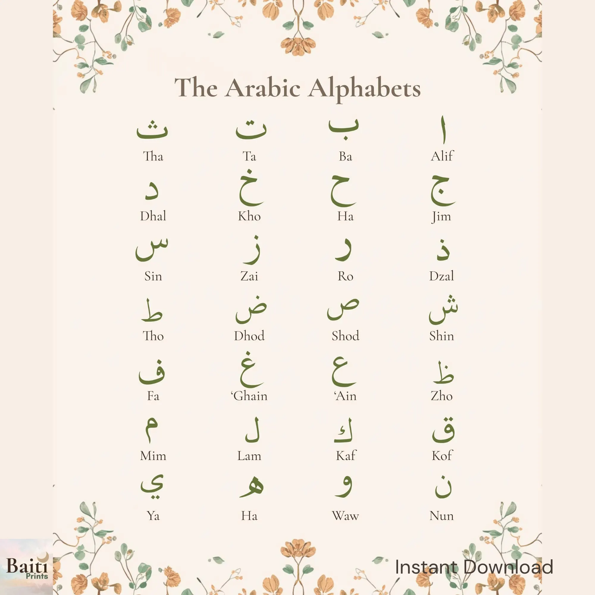Arabic Alphabet Chart, Islamic Educational Poster, Muslim Kids Room Decor (Instant Download) - image 3