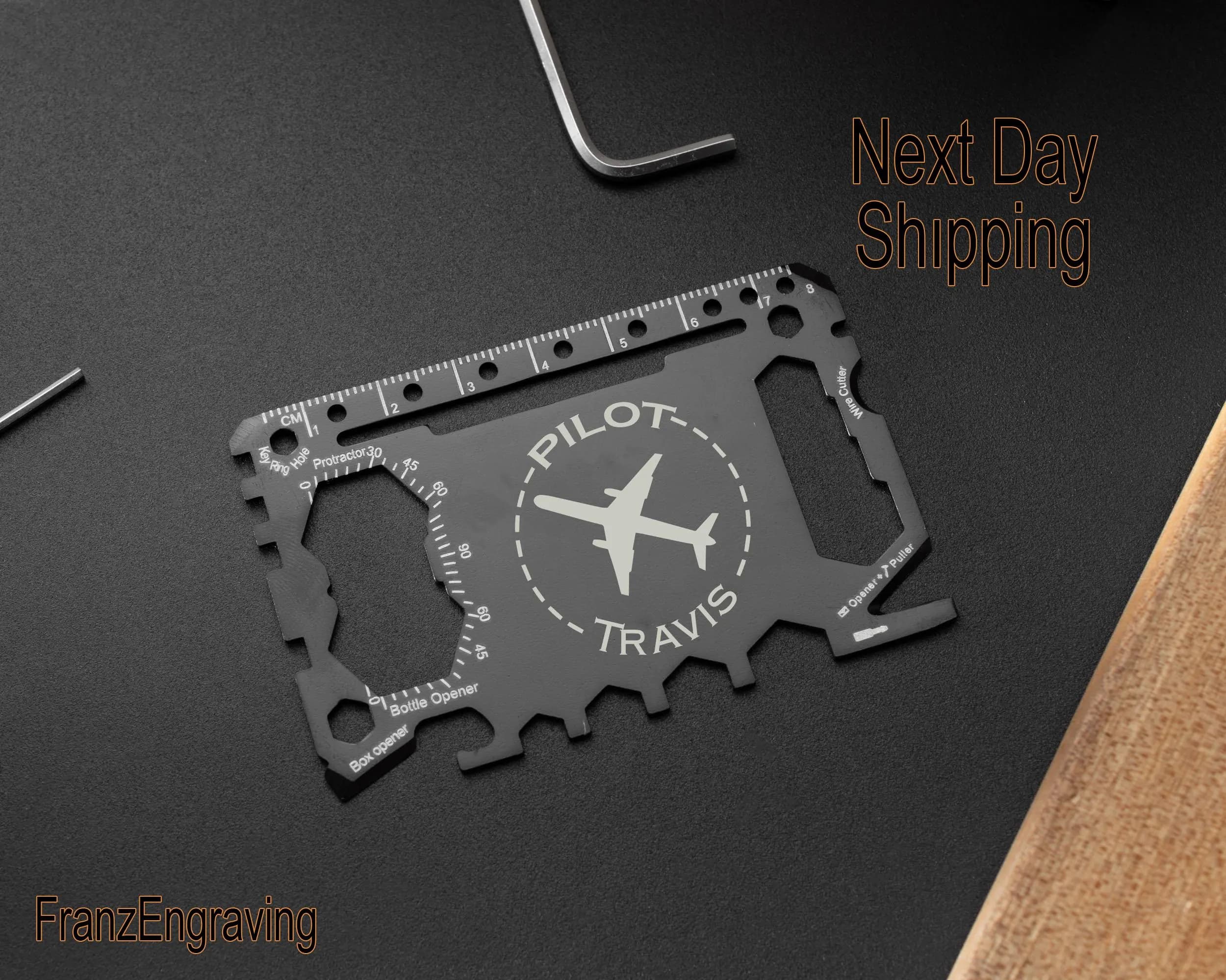 Personalized Pilot Multi-Tool Wallet Card: Engraved Stainless Steel Gift - image 3
