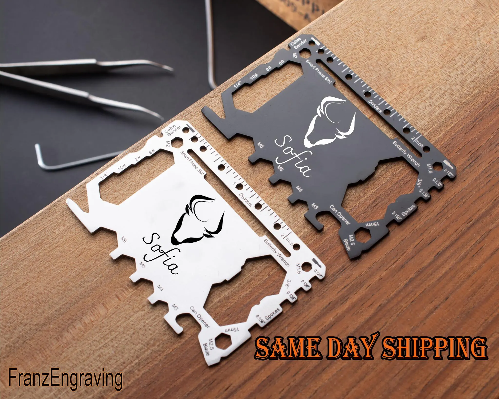 Taurus Zodiac Multi Tool Card, Personalized 18-in-1 Wallet Tool, Custom Name Engraved Gift for Him, Bottle Opener, Ruler, Screwdriver - image 3