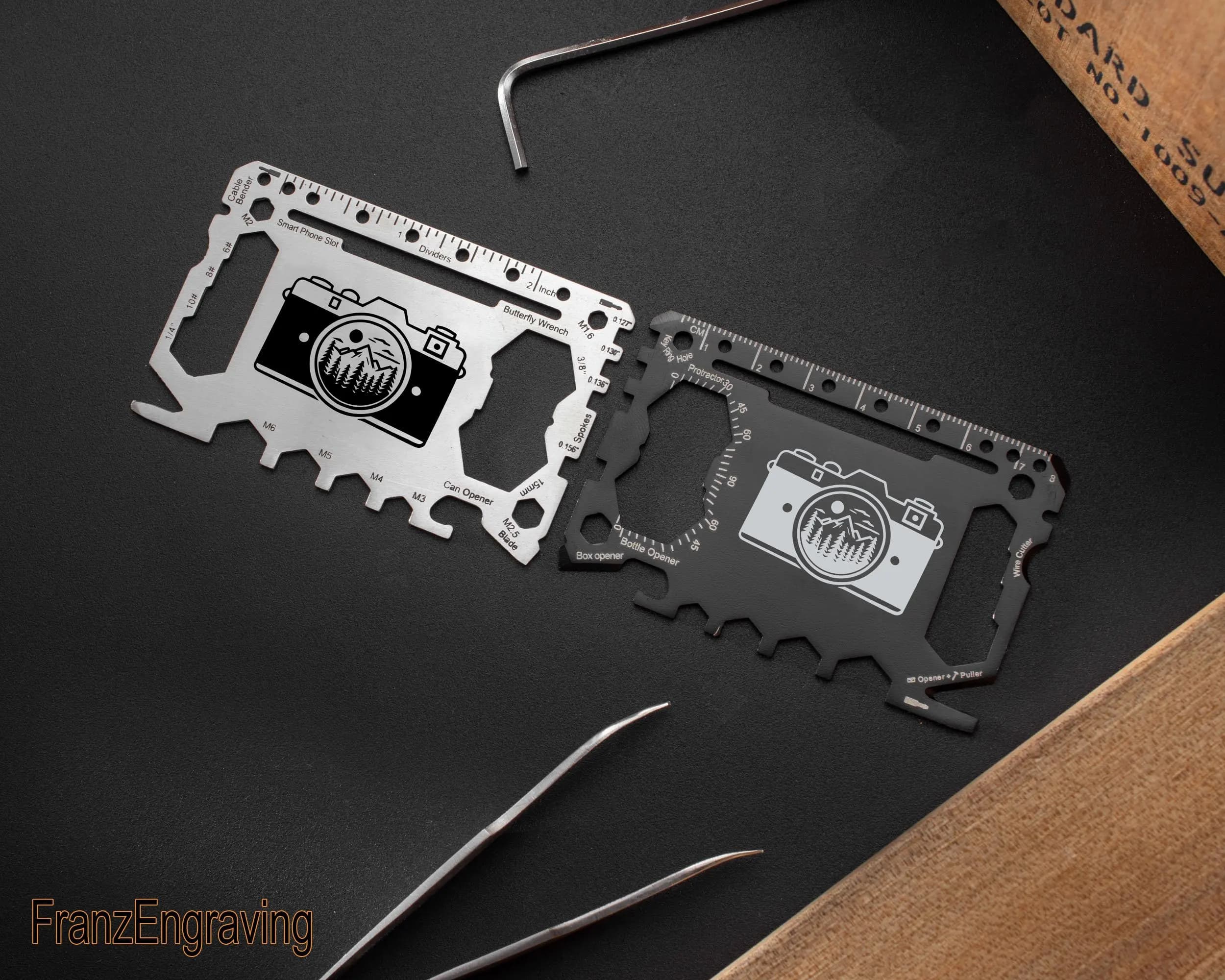 Photographer Gift Multitool Card, Engraved Camera Wallet Insert, Personalized EDC Card for Him, Mountain Adventure Tool, Nature Lover Gift - image 3