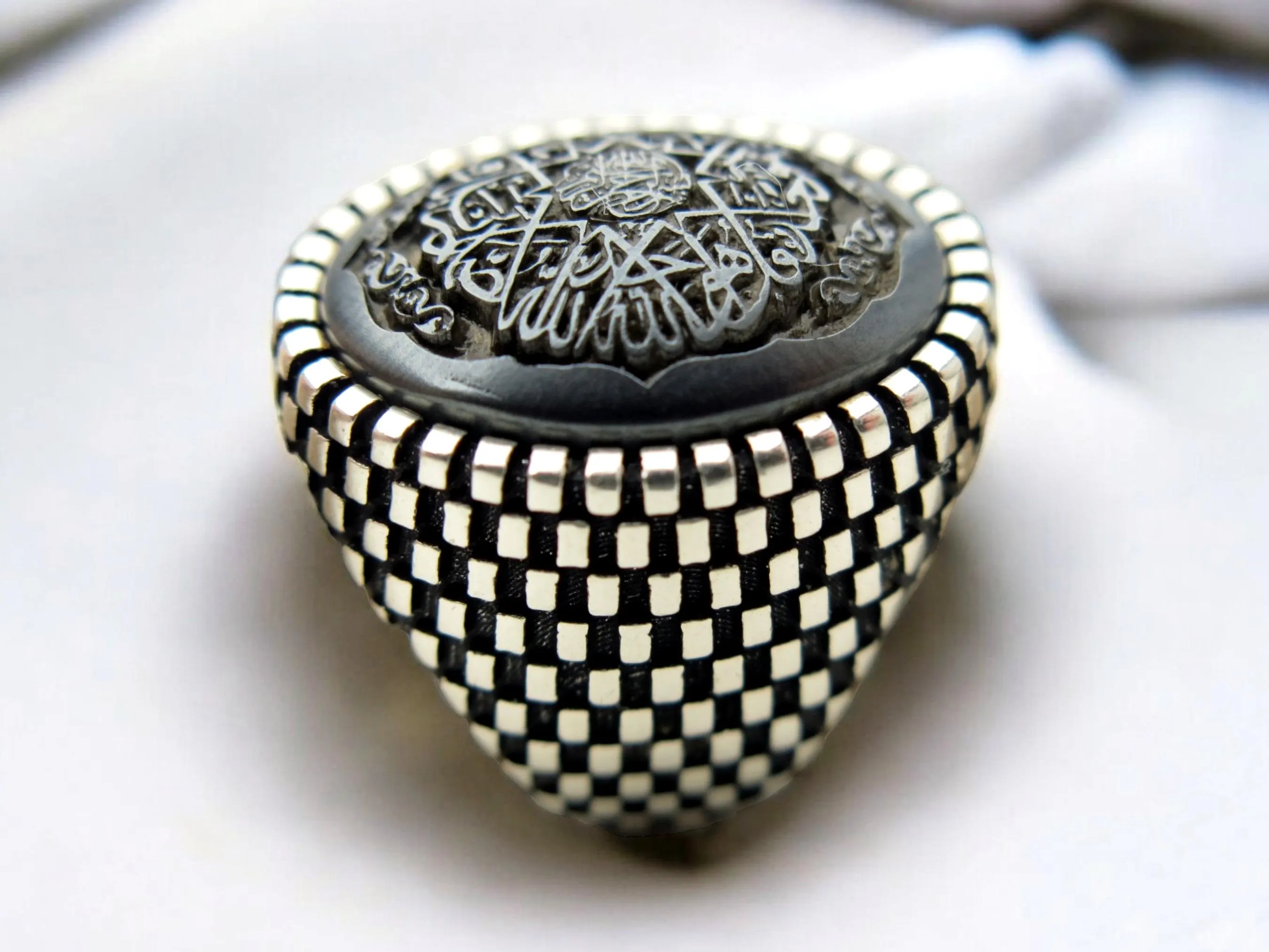 Hematite Hadid Stone Ring • Surah Al-Ikhlas Engraved 925 Sterling Silver - image 5
