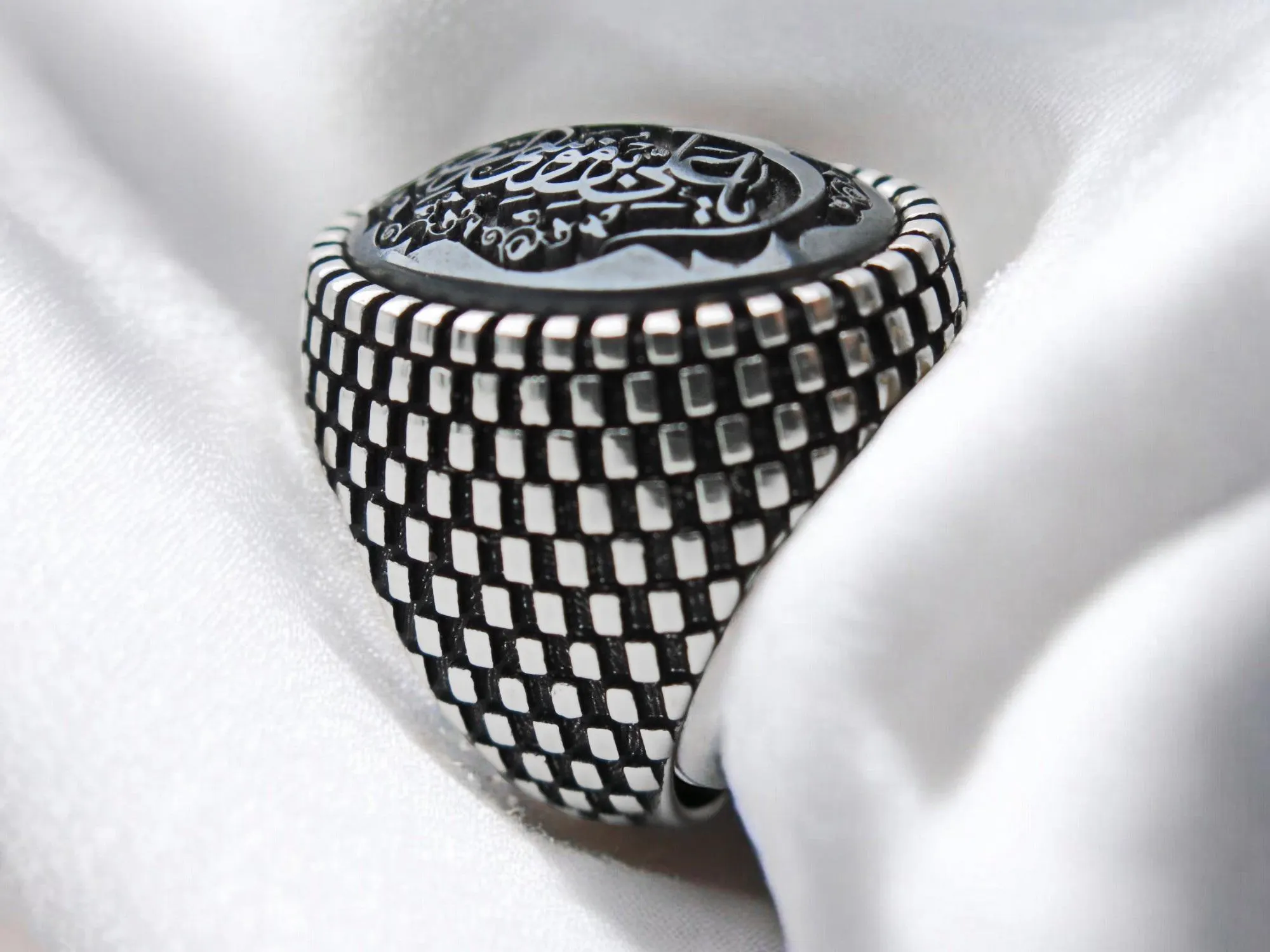 Men's 925 Silver Hematite Islamic Ring: Imam Reza Arabic Script - image 5