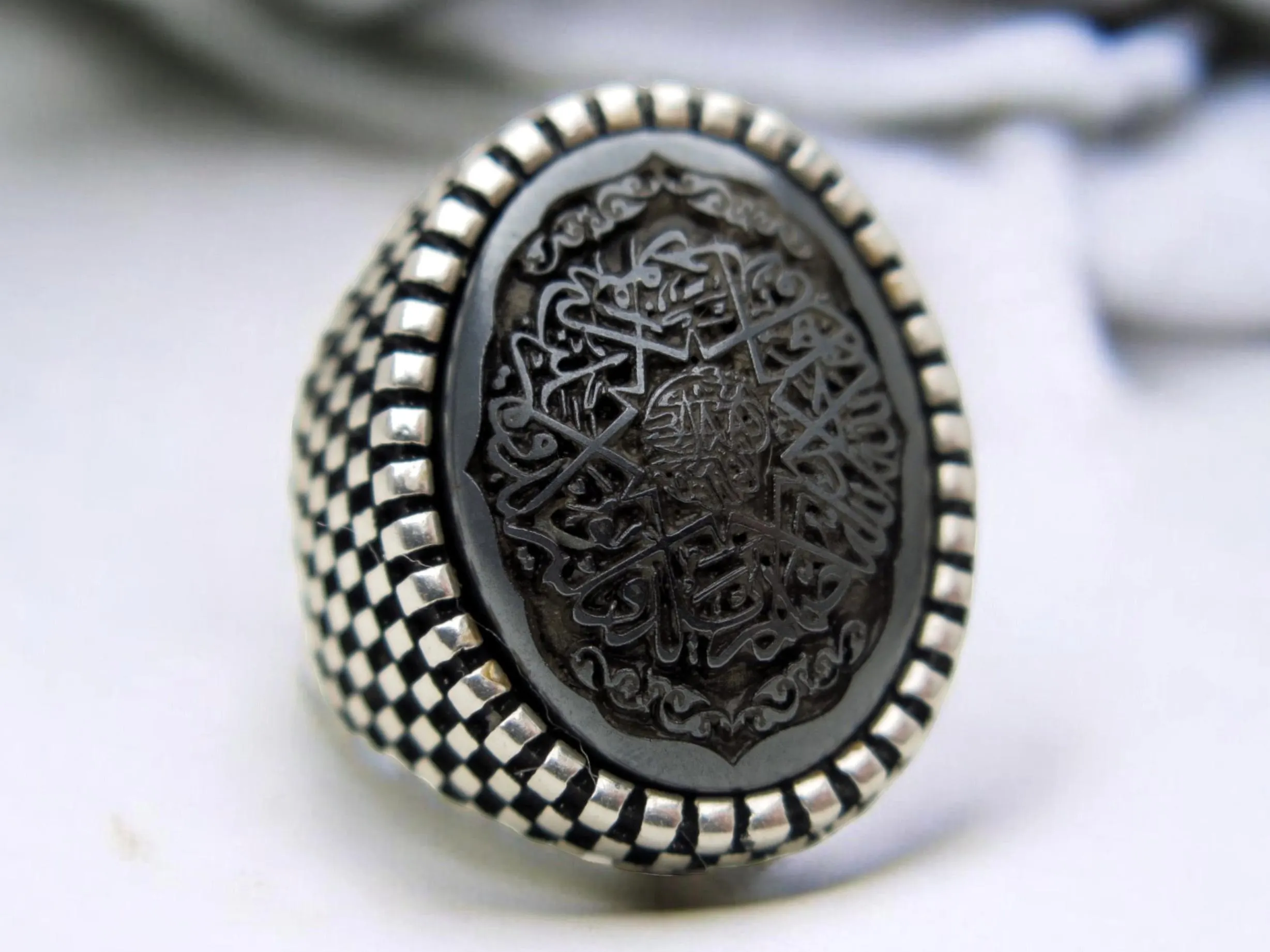 Hematite Hadid Stone Ring • Surah Al-Ikhlas Engraved 925 Sterling Silver - image 2