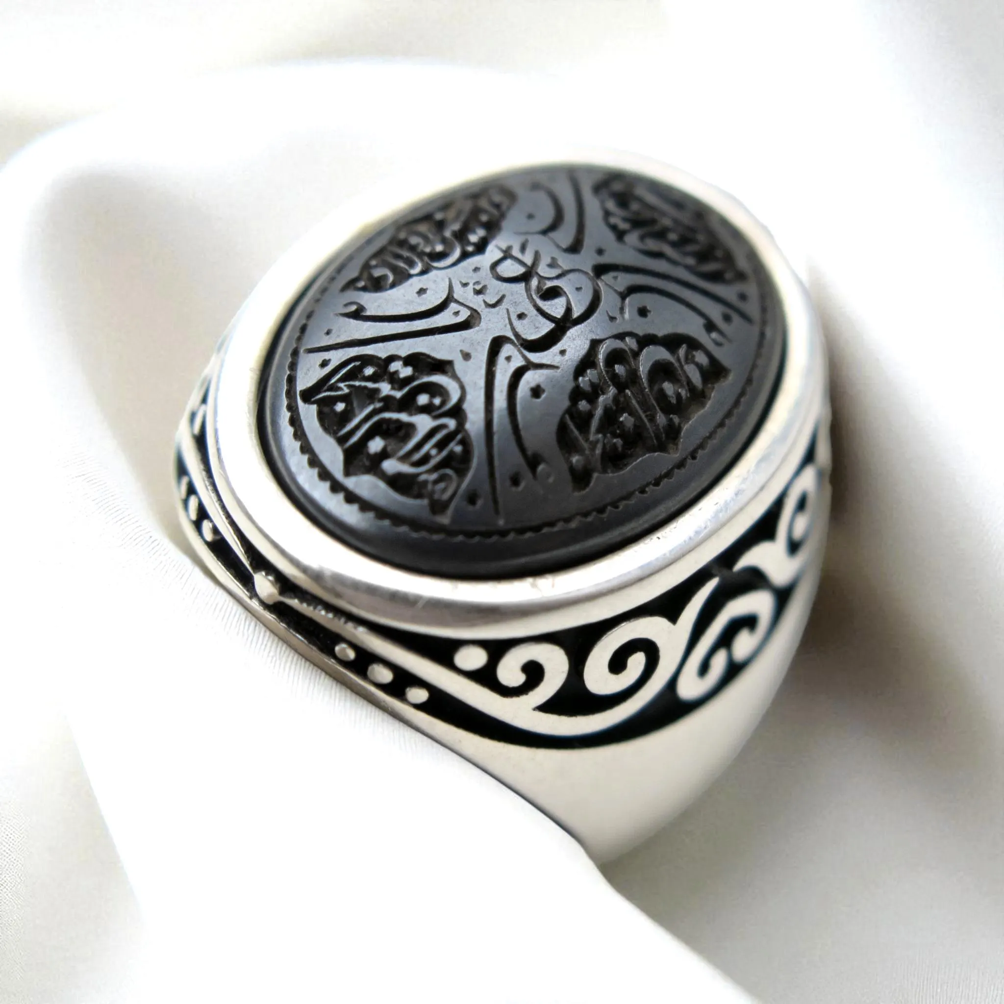 Sterling Silver Islamic Ring: Hematite Al-Husayn Invocation, Central Ali - image 4