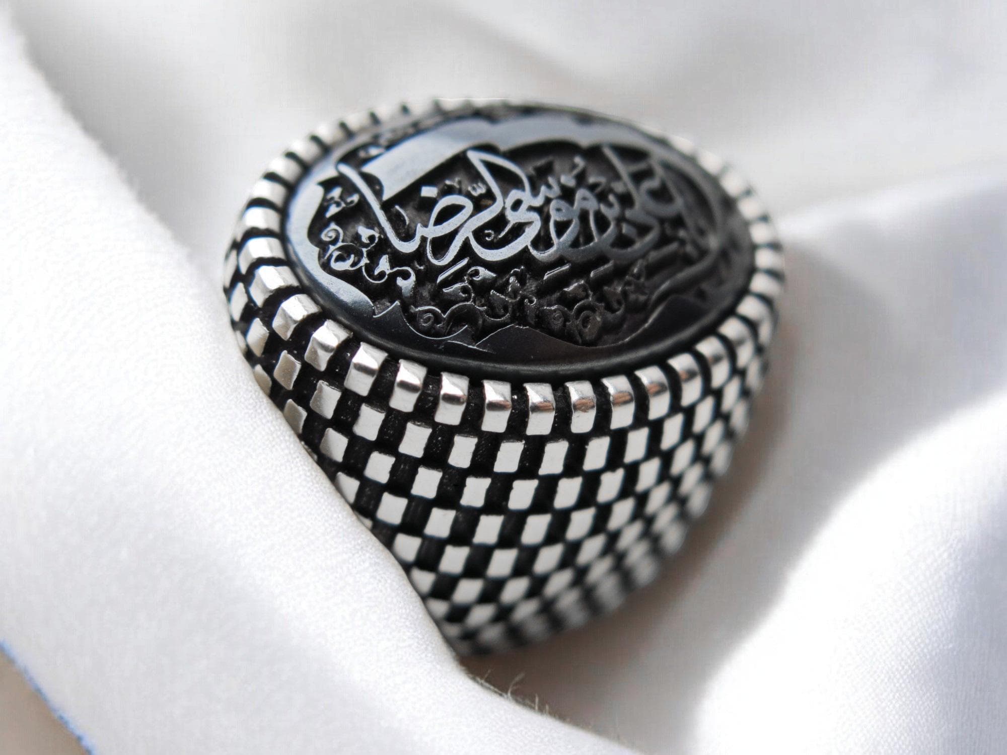 Men's 925 Silver Hematite Islamic Ring: Imam Reza Arabic Script - image 3