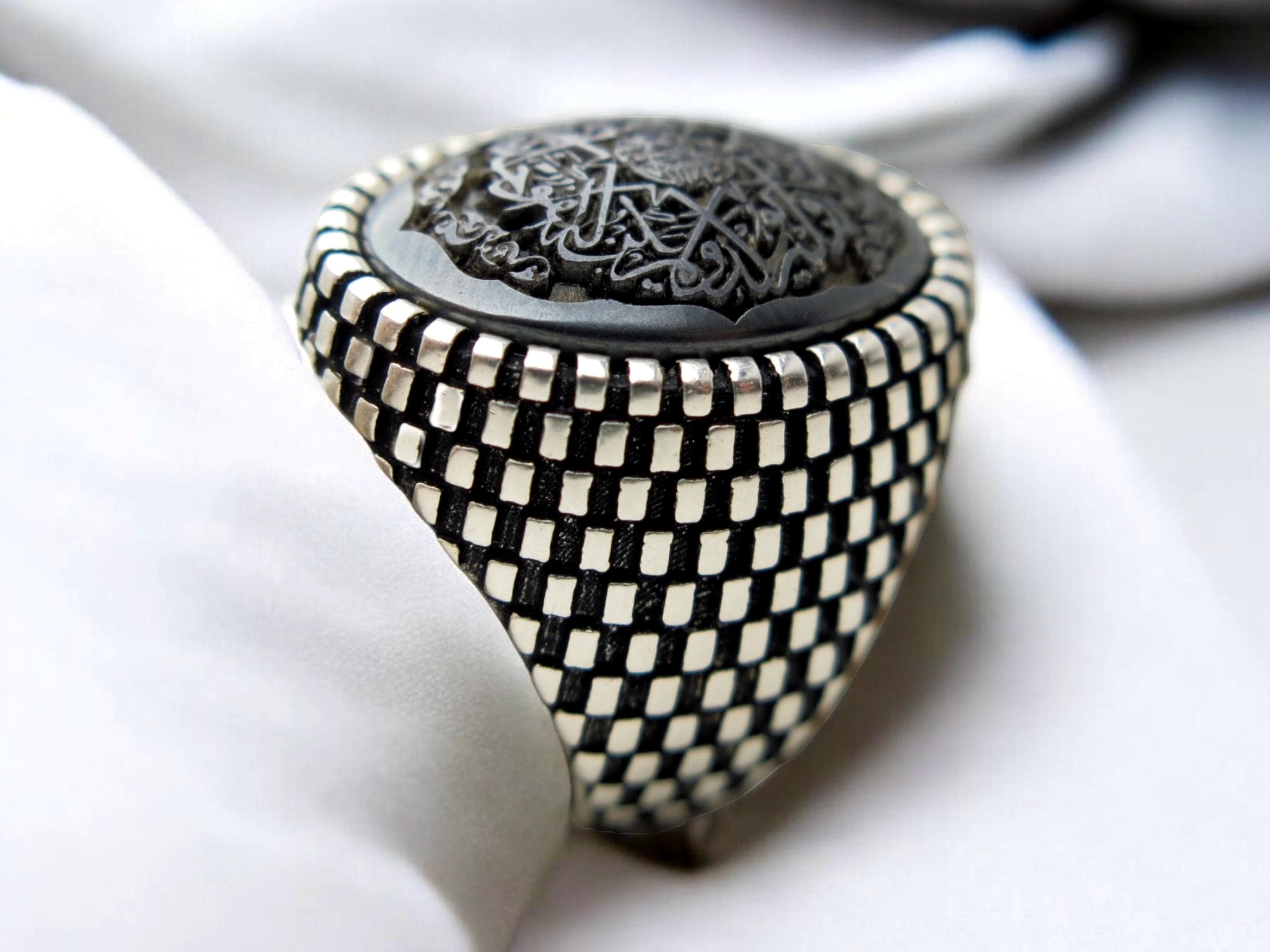 Hematite Hadid Stone Ring • Surah Al-Ikhlas Engraved 925 Sterling Silver - image 4