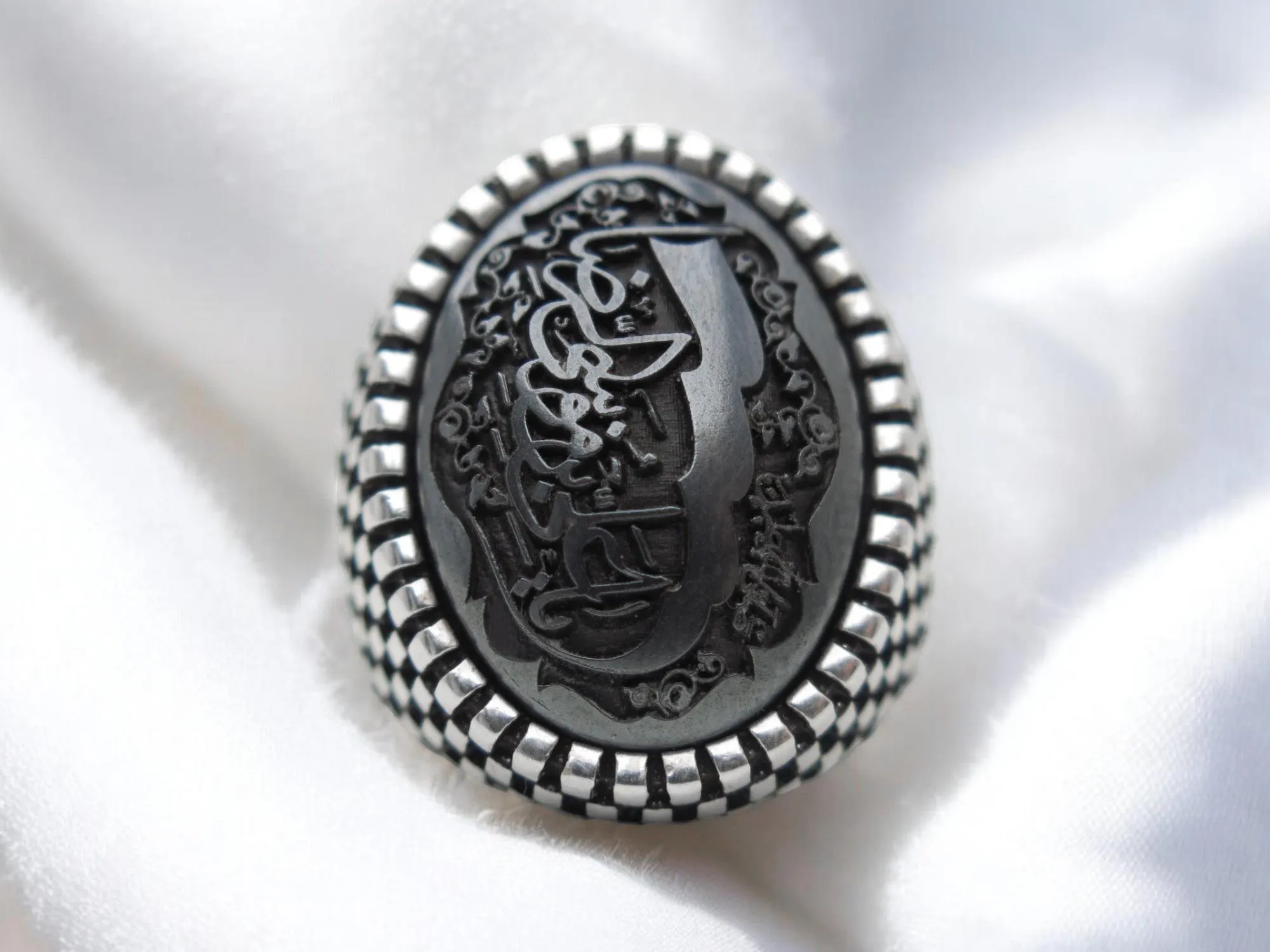 Men's 925 Silver Hematite Islamic Ring: Imam Reza Arabic Script - image 4