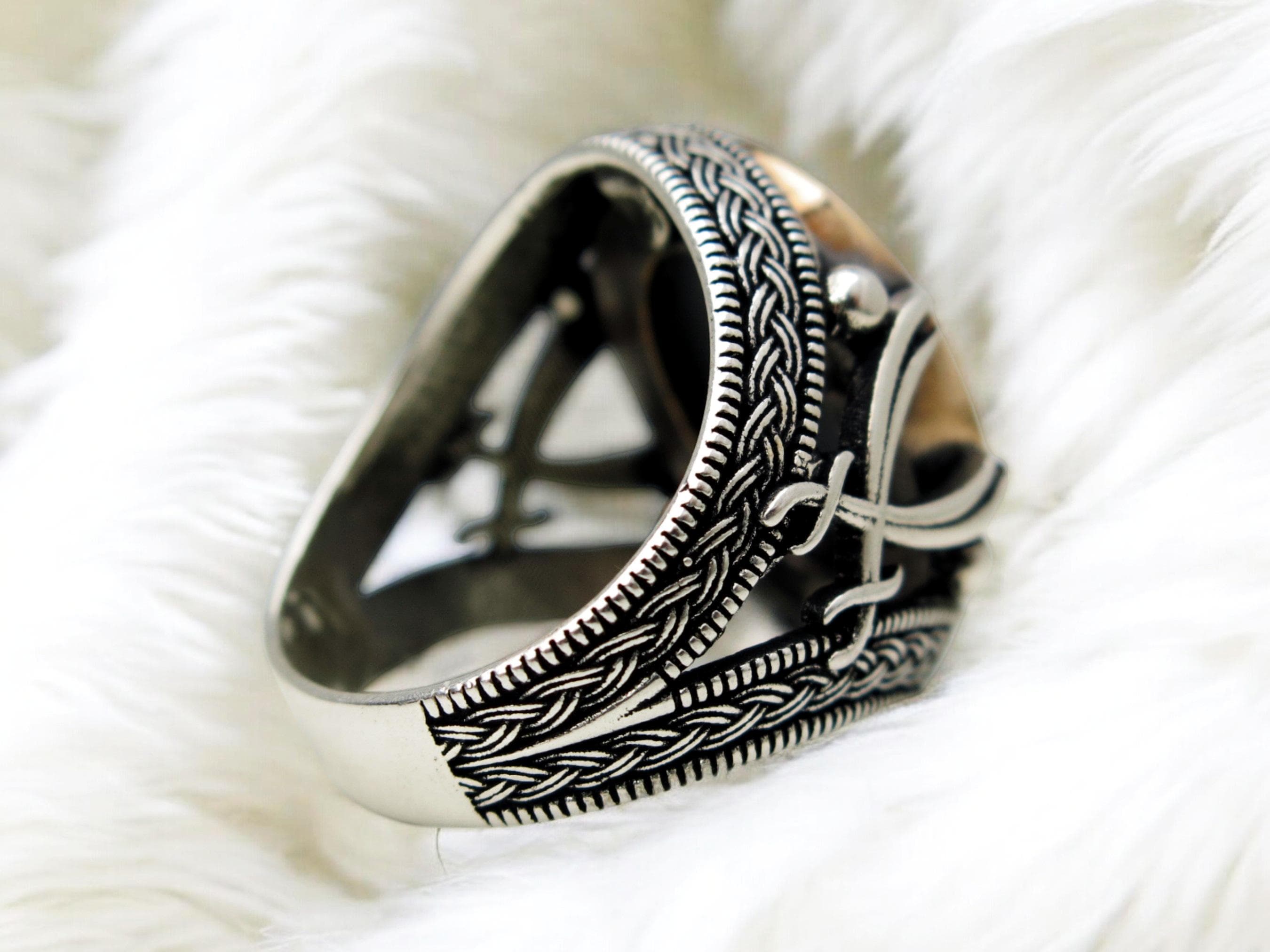 Handcrafted Sterling Silver Islamic Ring: Engraved Hematite Gemstone - image 4