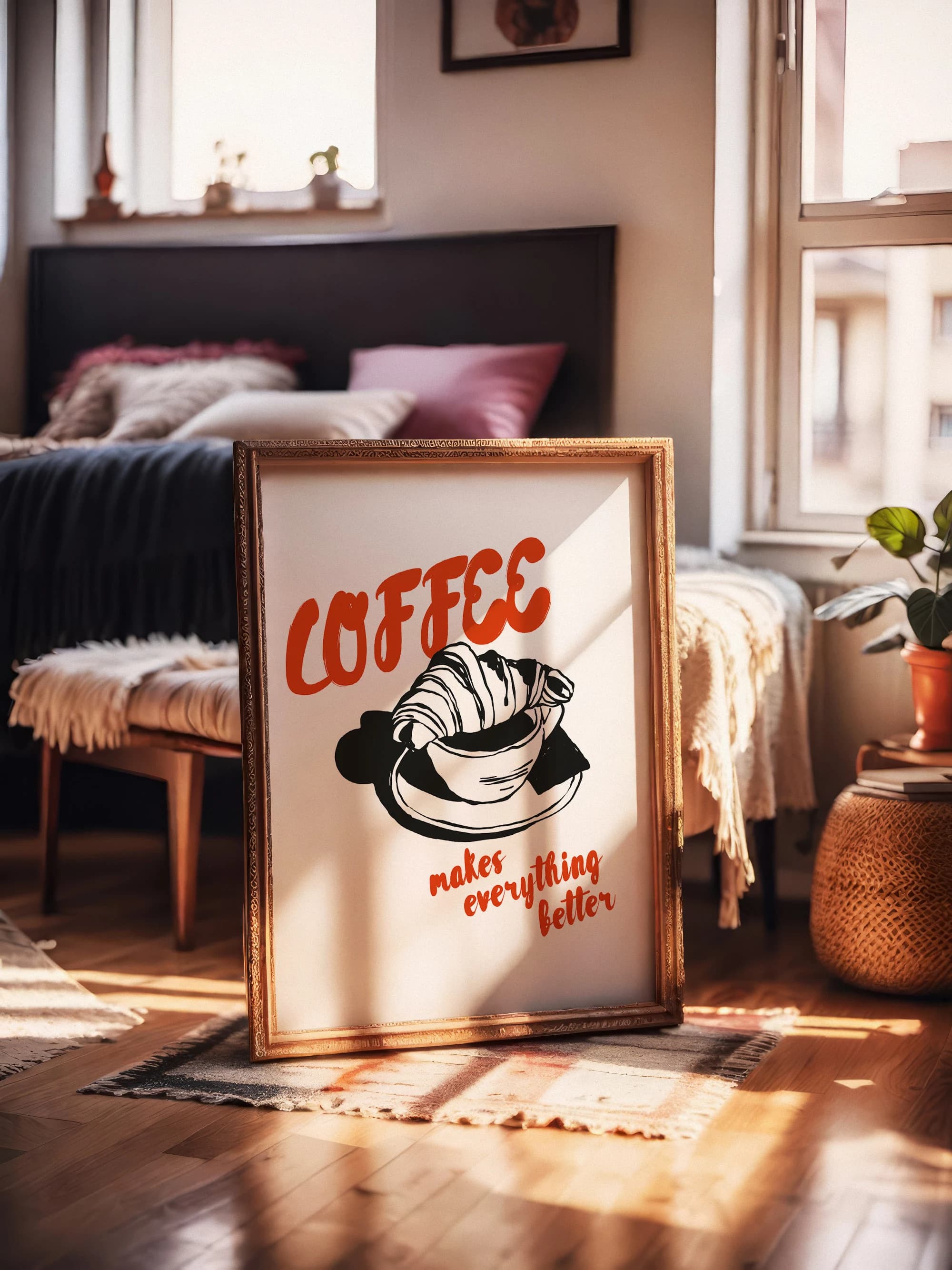 Coffee & Croissant Kitchen Print | Modern Coffee Bar Decor (Digital Download) - image 3