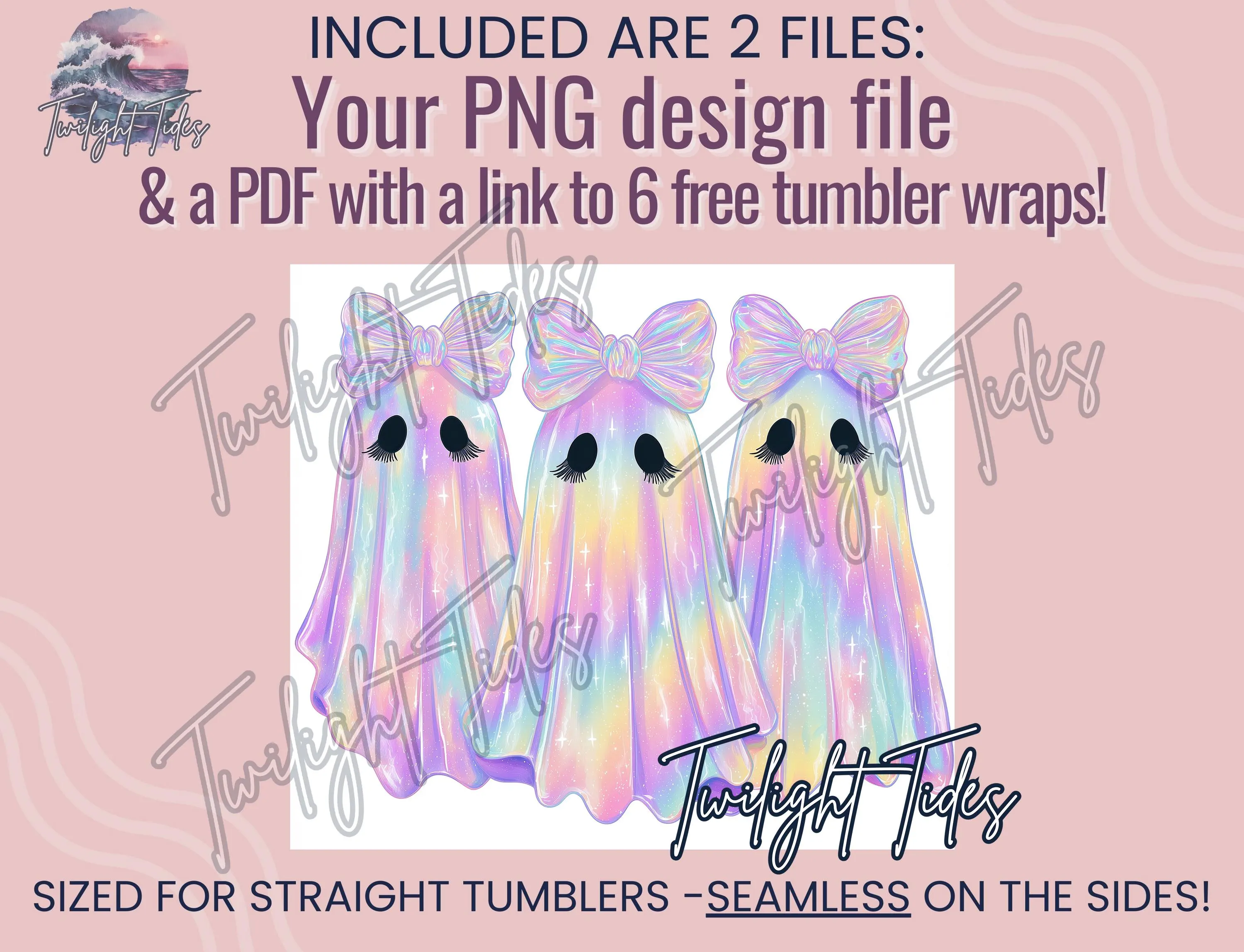 Iridescent ghosts Holographic 20 oz Skinny Tumbler Sublimation Design, Halloween Digital Download PNG Instant Download Seamless Tumbler Wrap - image 4