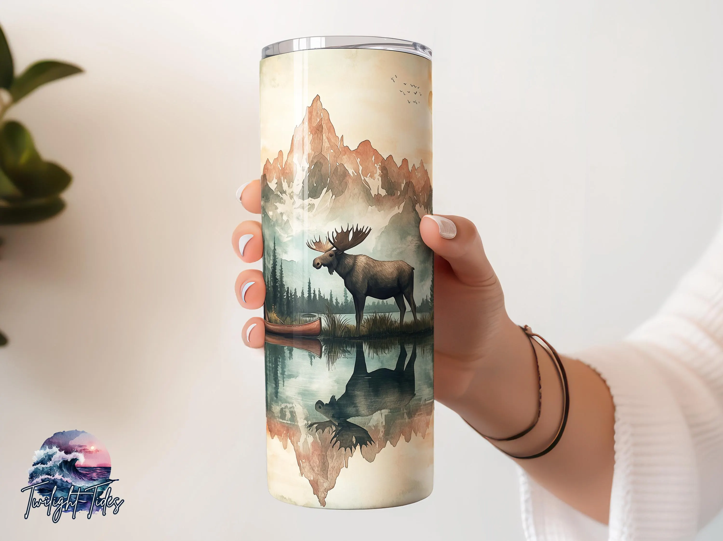 Mountains Nature Moose20 oz Skinny Tumbler Sublimation Design, Alaska Camping Digital Download PNG Instant Download Seamless Tumbler Wrap - image 3