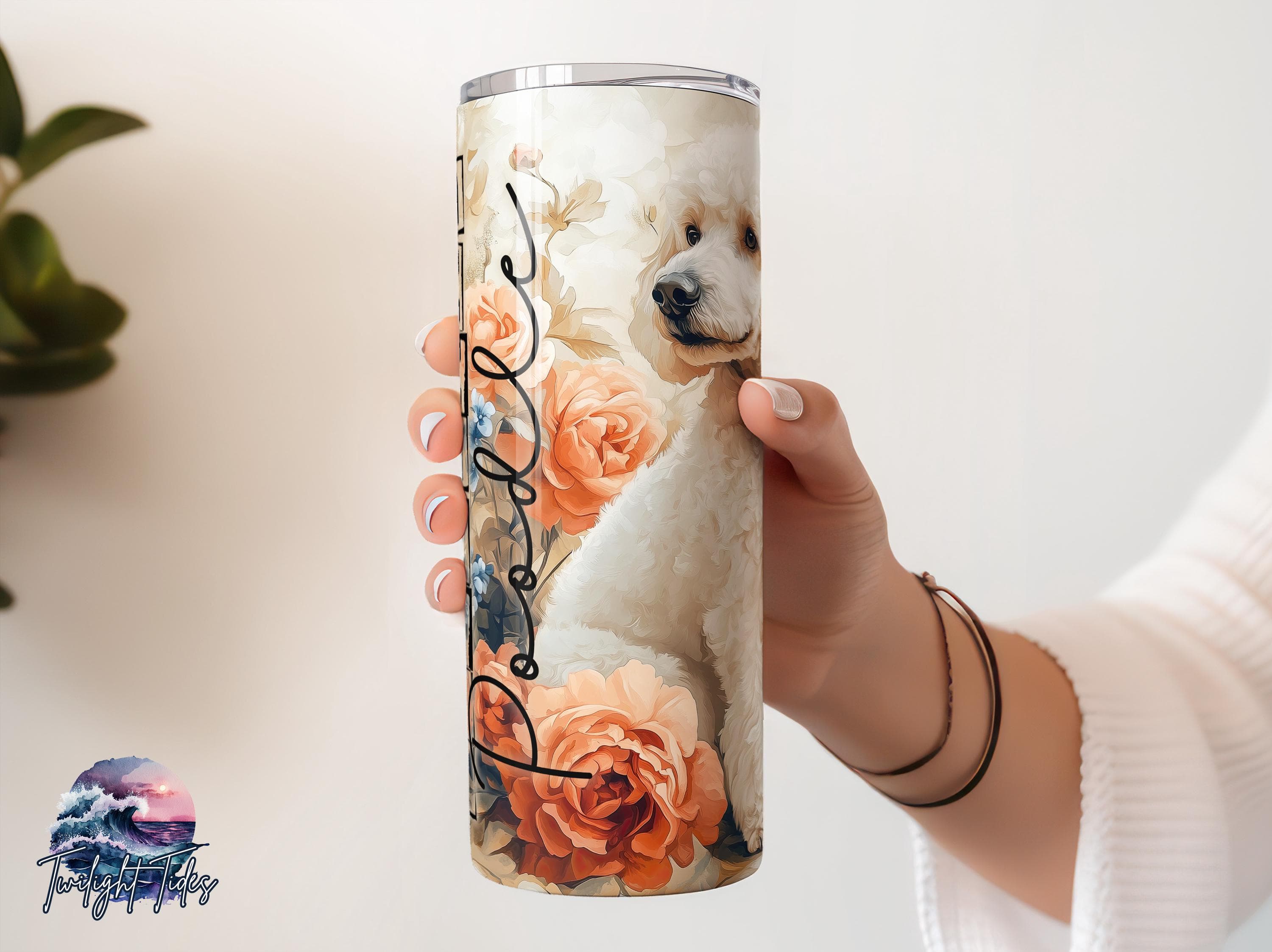 White Standard Poodle Dog 20 oz Skinny Tumbler Sublimation Design, Poodle Mama Digital Download PNG Instant Download Seamless Tumbler Wrap - image 3