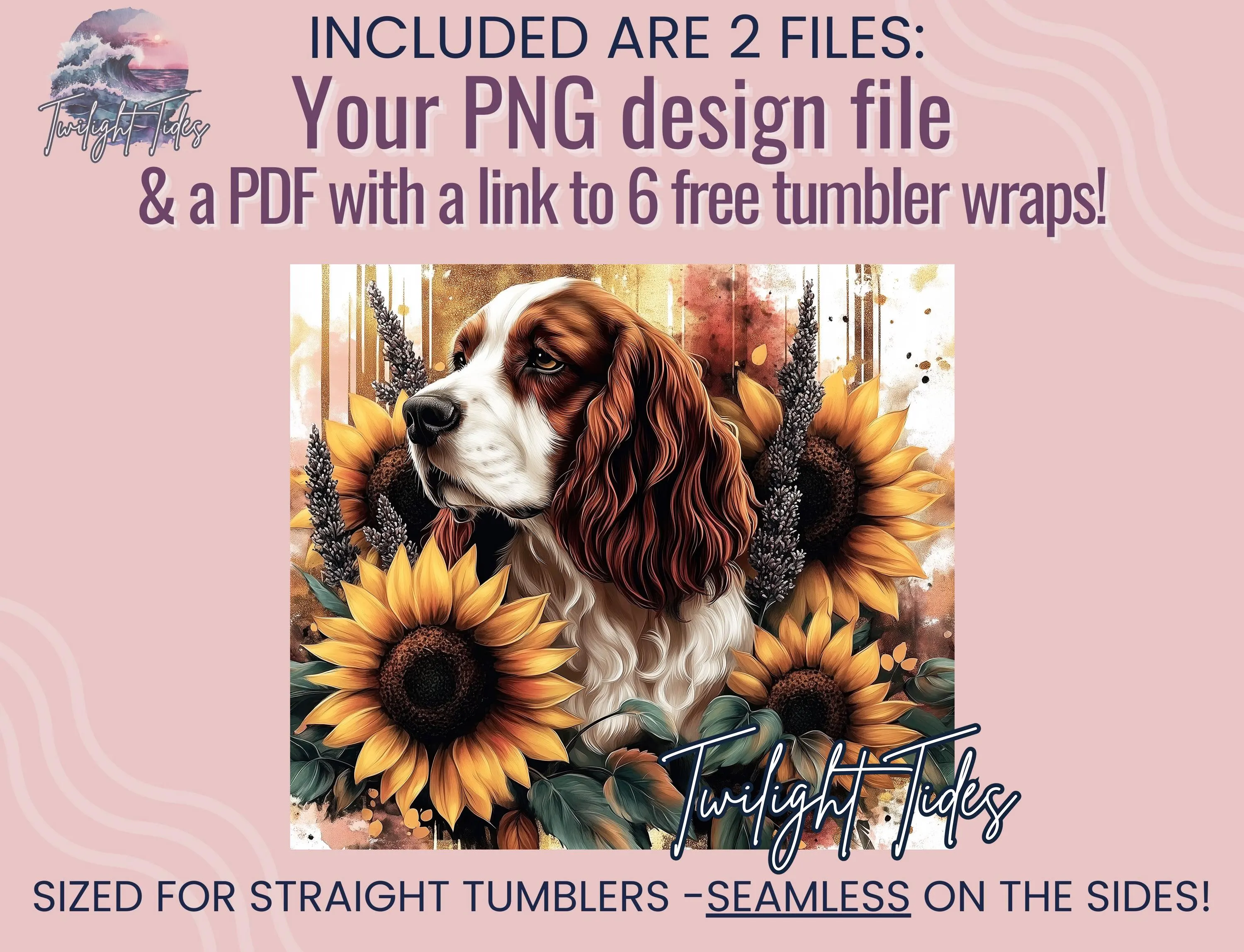 Cocker Spaniel Dog Mama 20 oz Skinny Tumbler Sublimation Design, Sunflowers Dog Digital Download PNG Instant Download Seamless Tumbler Wrap - image 4
