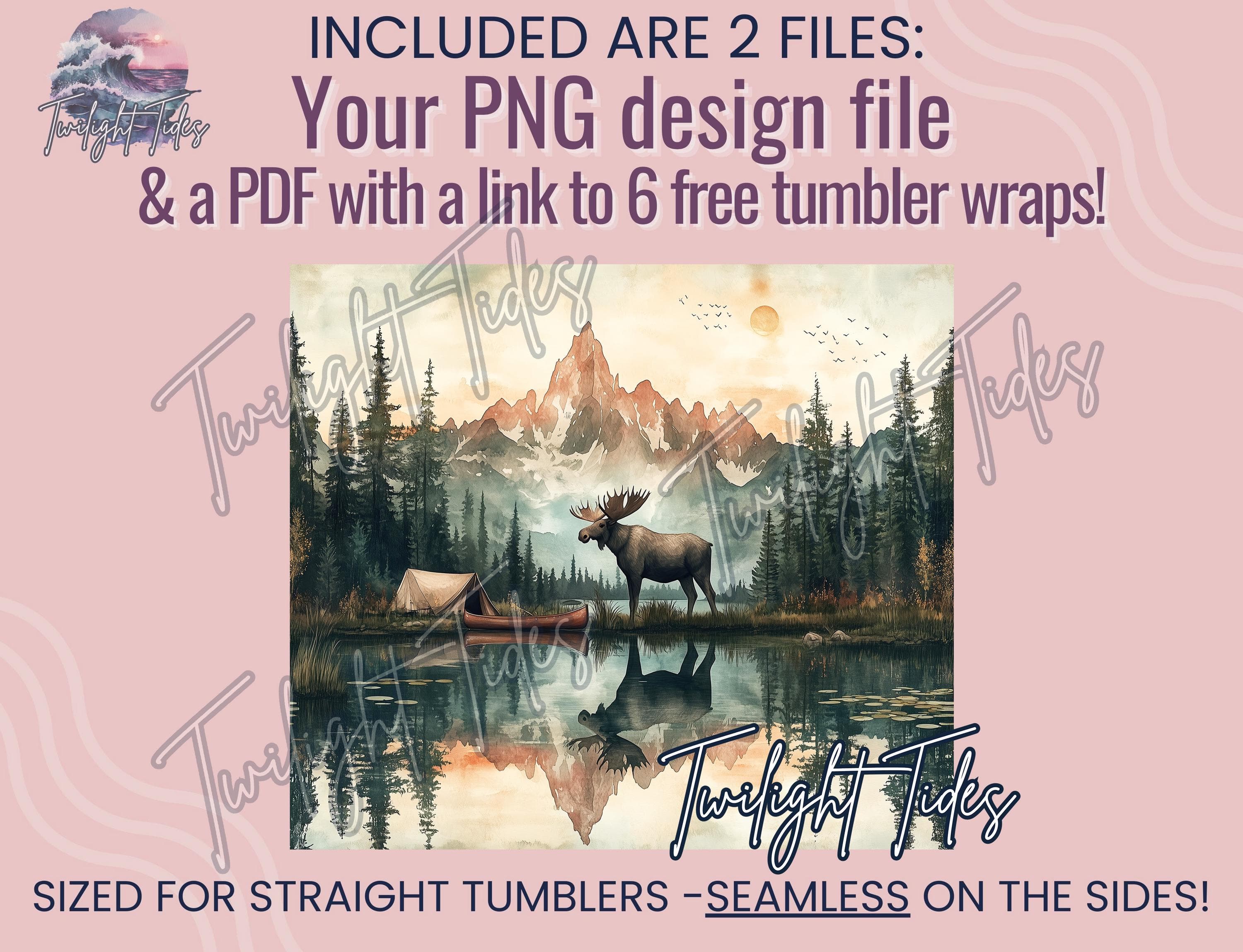 Mountains Nature Moose20 oz Skinny Tumbler Sublimation Design, Alaska Camping Digital Download PNG Instant Download Seamless Tumbler Wrap - image 4