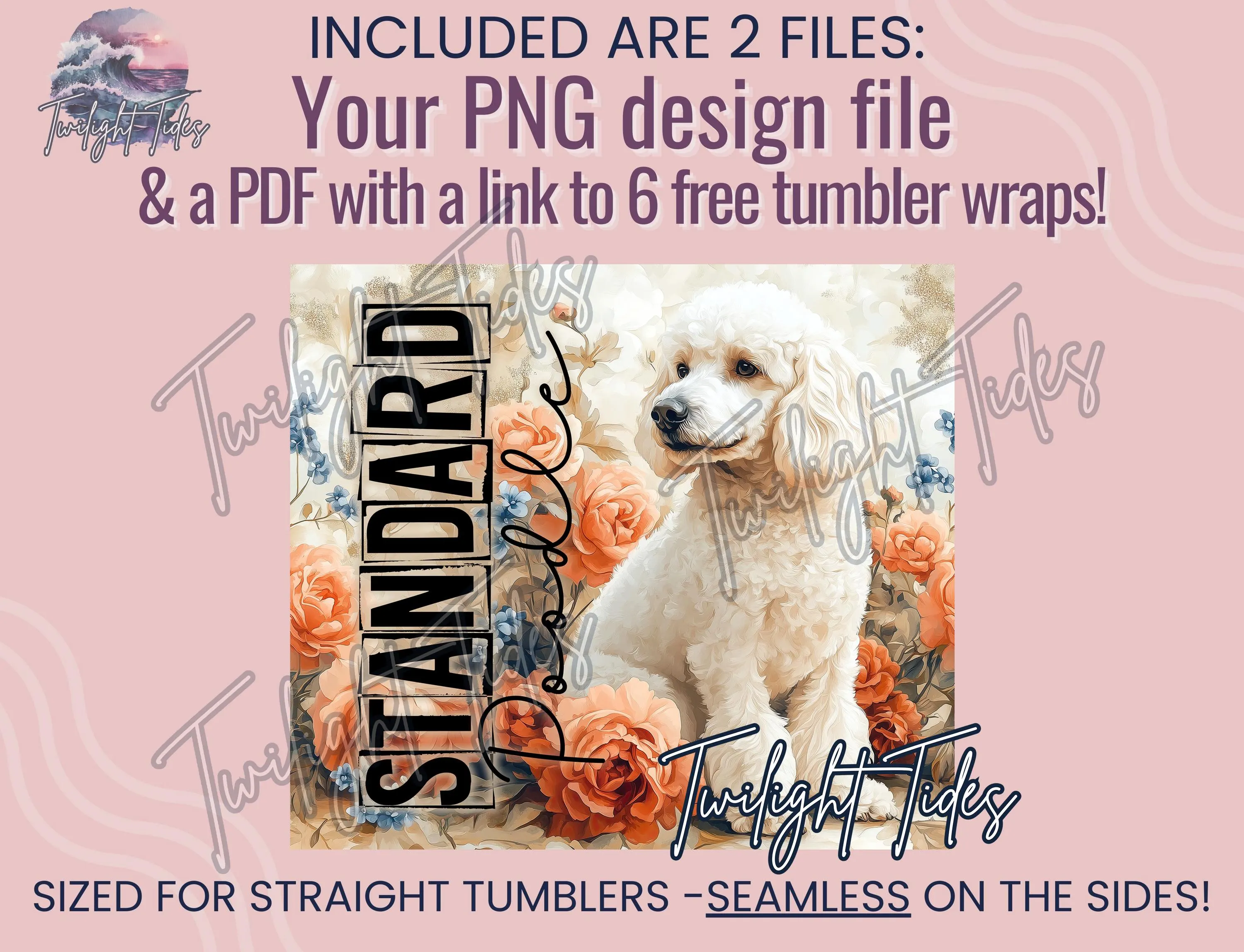 White Standard Poodle Dog 20 oz Skinny Tumbler Sublimation Design, Poodle Mama Digital Download PNG Instant Download Seamless Tumbler Wrap - image 4