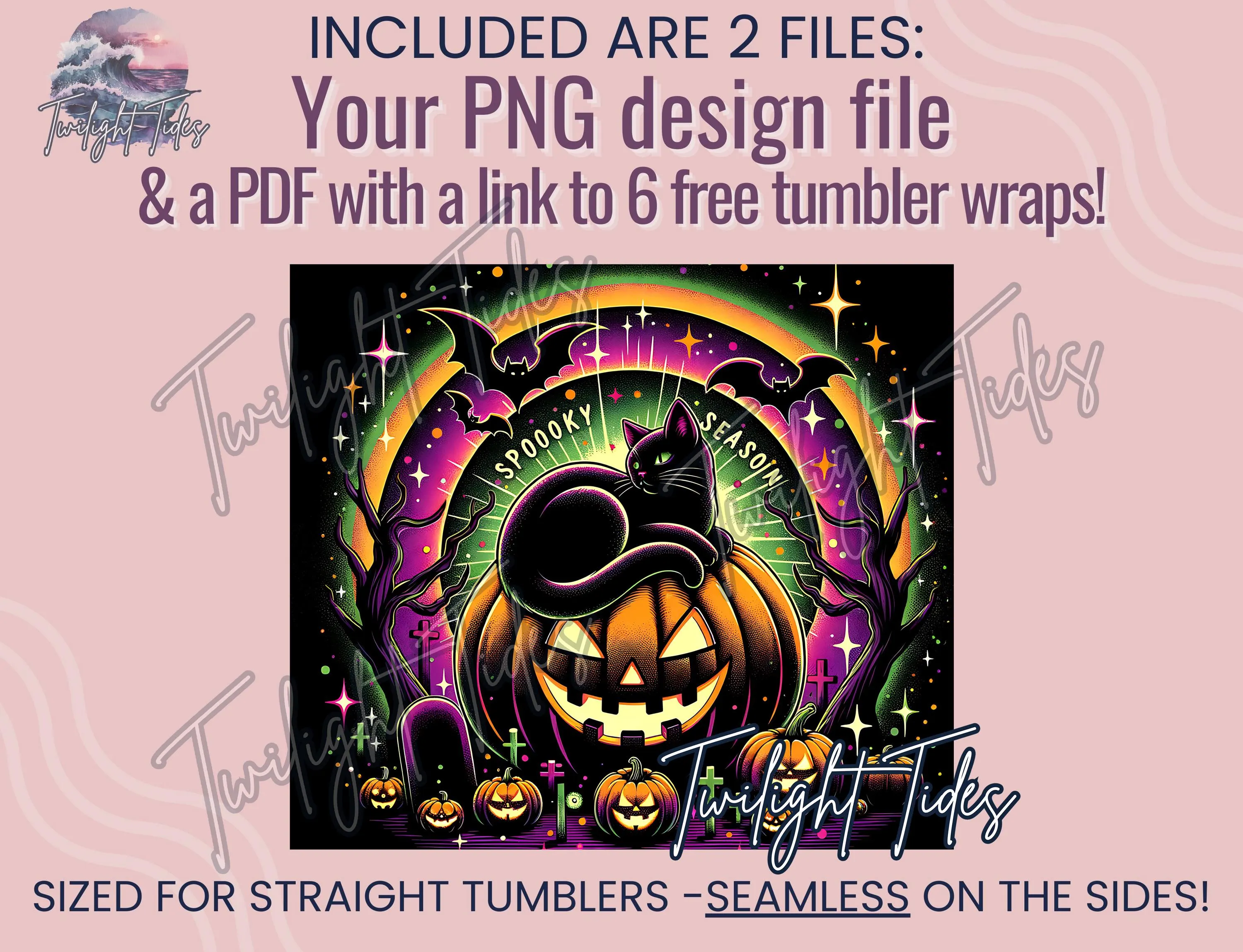 Black Cat Halloween Pumpkin 20 oz Skinny Tumbler Sublimation Design, Spooky Digital Download PNG Instant Download Seamless Tumbler Wrap - image 4