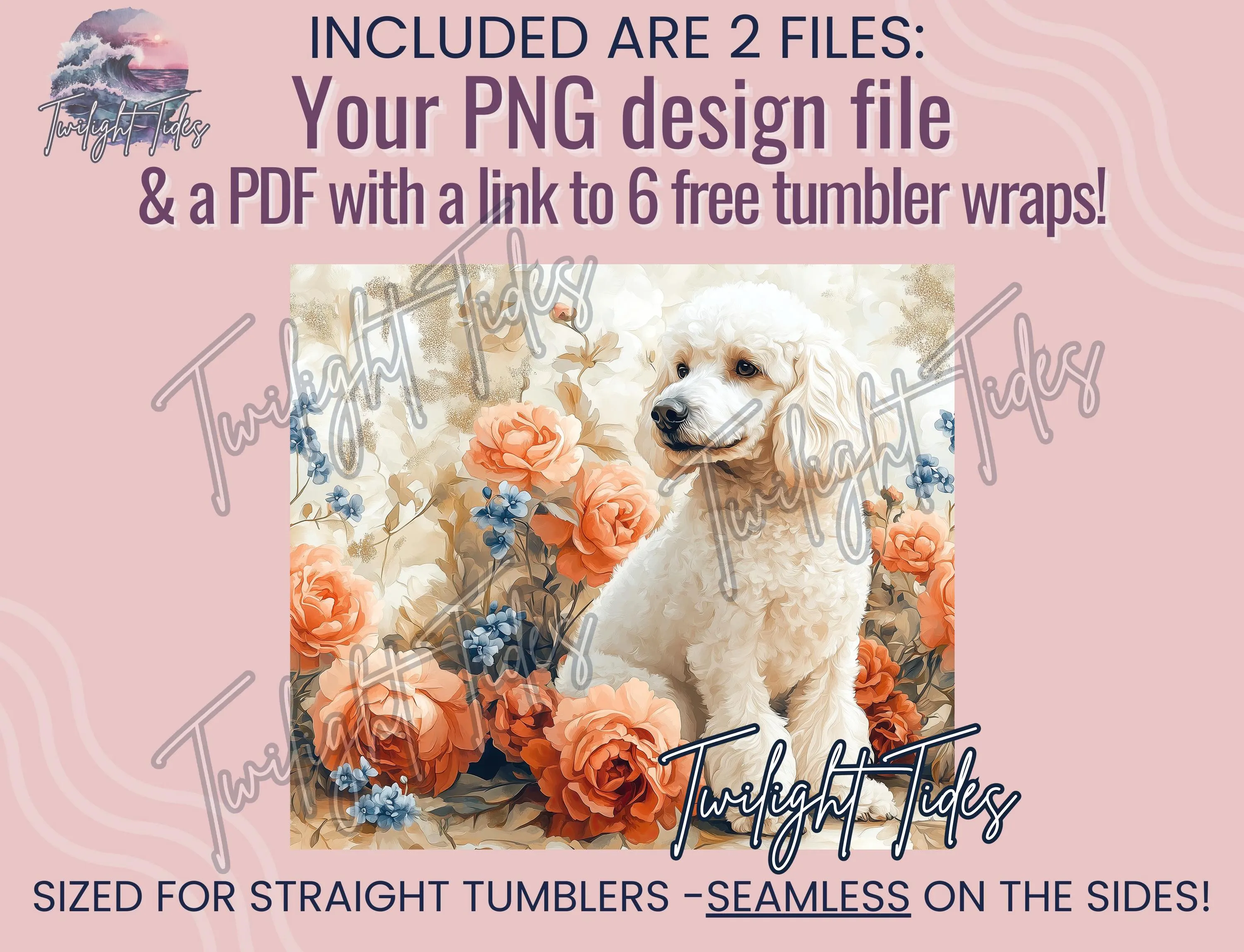 White Standard Poodle Dog 20 oz Skinny Tumbler Sublimation Design, Poodle Mama Digital Download PNG Instant Download Seamless Tumbler Wrap - image 5