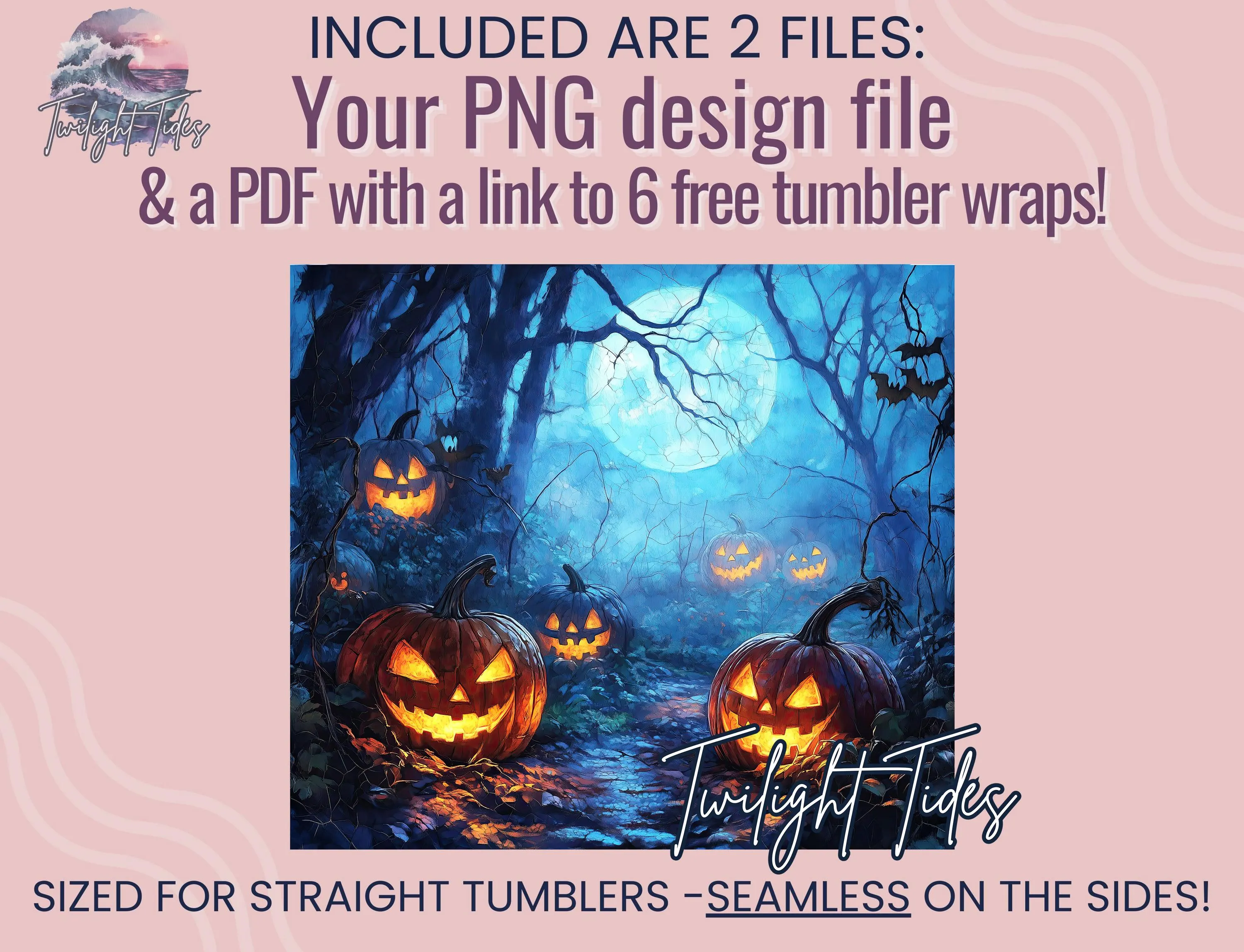 Halloween Night Pumpkins 20 oz Skinny Tumbler Sublimation Design, Jack o lantern Digital Download PNG Instant Download Seamless Tumbler Wrap - image 4