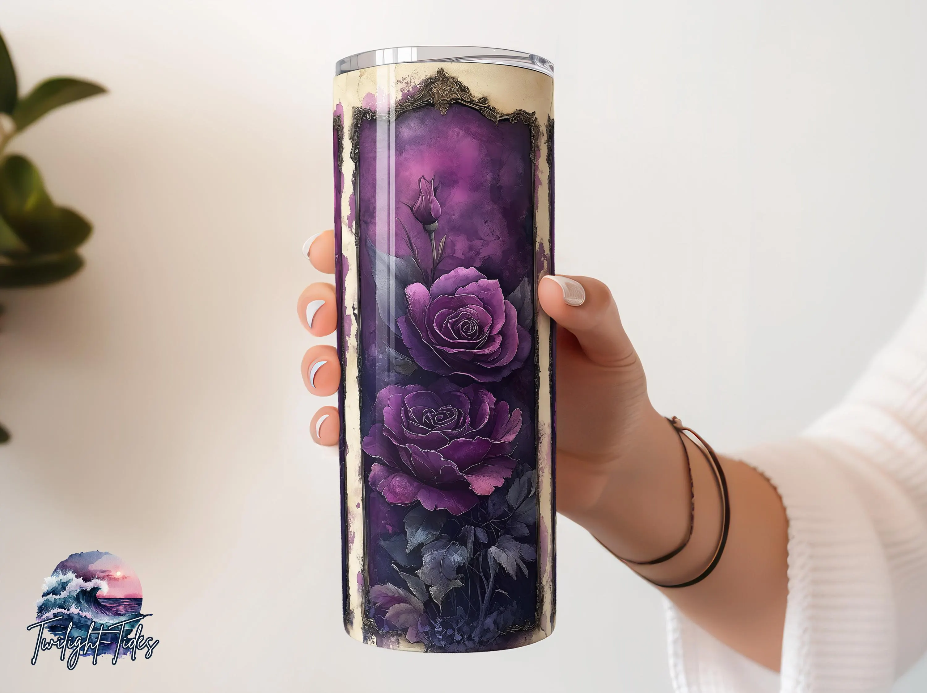 Purple Roses Goth Spiderwebs 20 oz Skinny Tumbler Sublimation Design, Black Digital Download PNG Instant Download Seamless Tumbler Wrap - image 3