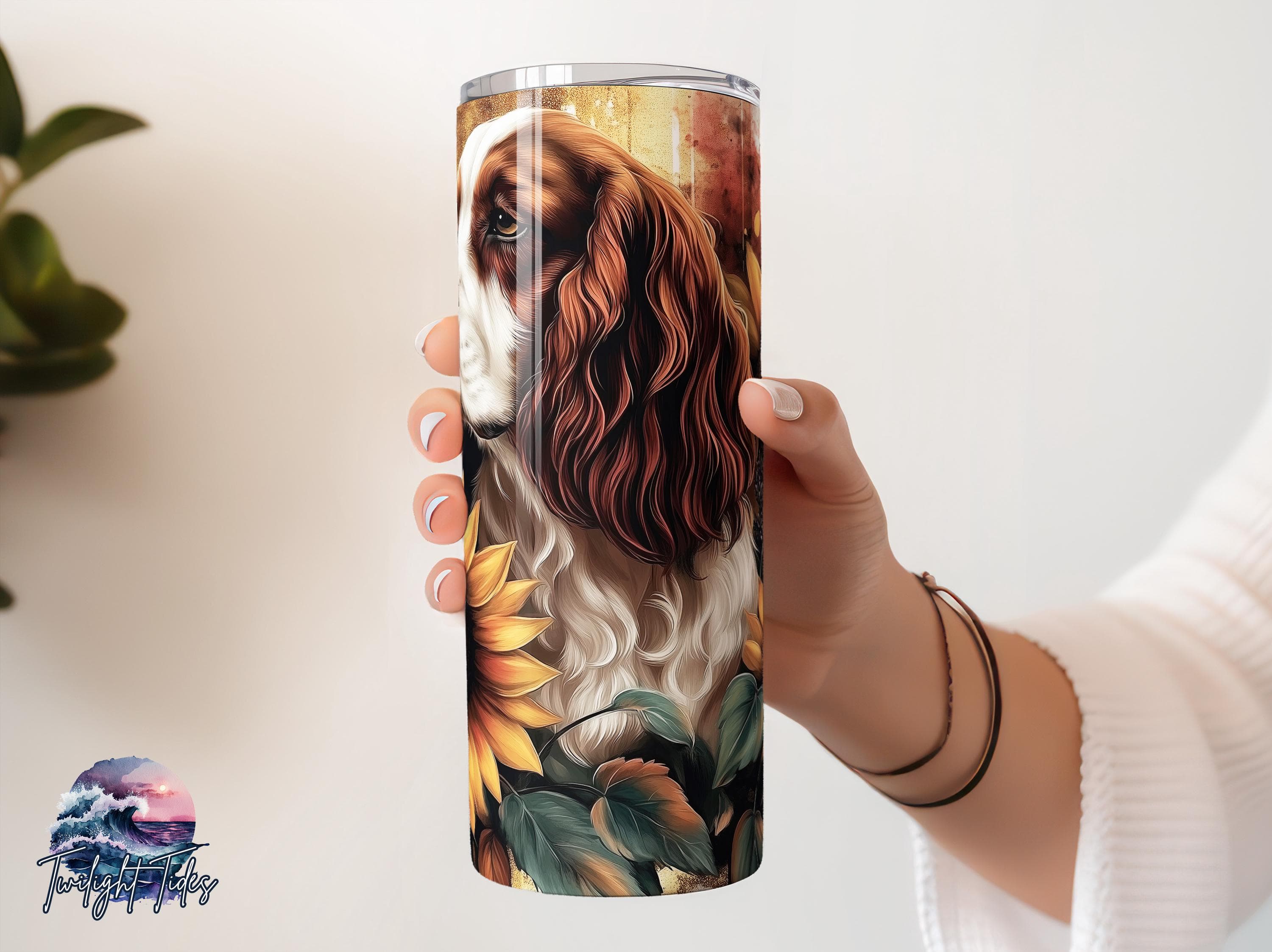 Cocker Spaniel Dog Mama 20 oz Skinny Tumbler Sublimation Design, Sunflowers Dog Digital Download PNG Instant Download Seamless Tumbler Wrap - image 3