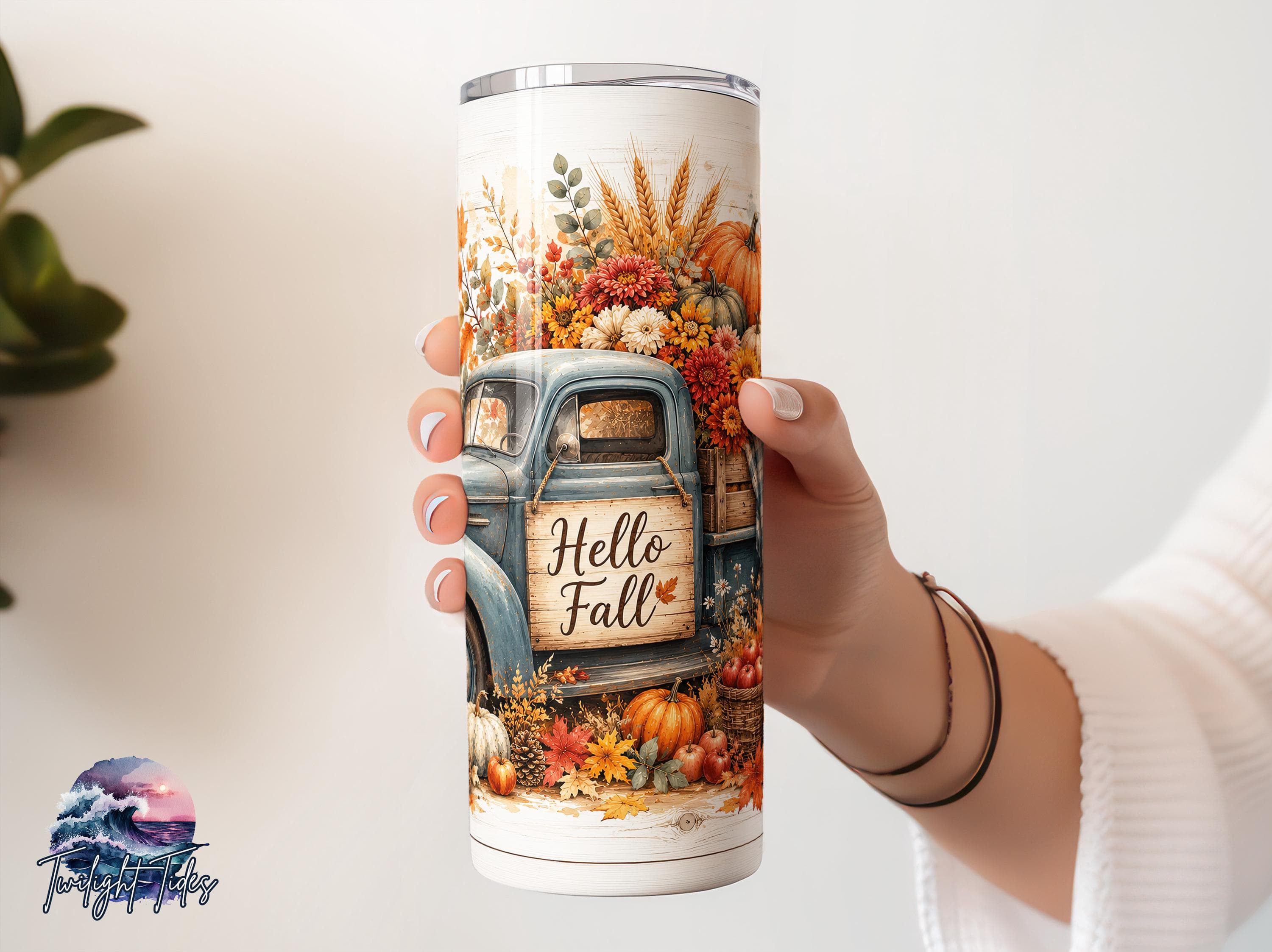 Hello Fall Pumpkin Patch Tumbler 20 oz Skinny Tumbler Sublimation Design, Harvest Autumn floral PNG Instant Download Seamless Tumbler Wrap - image 3
